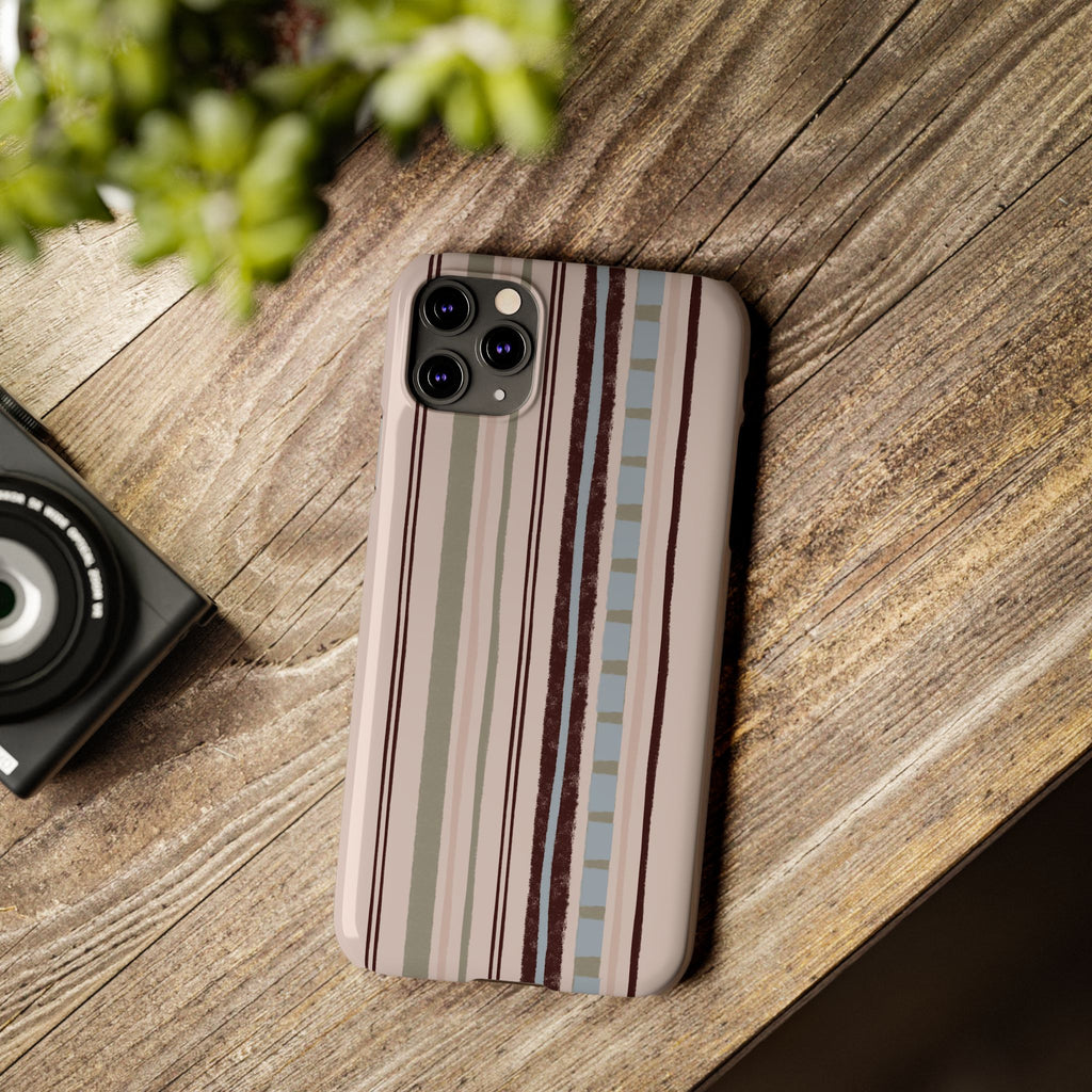 Slim Phone Case — Vintage Striped Pattern, Neutral Earthtone Protective Cover