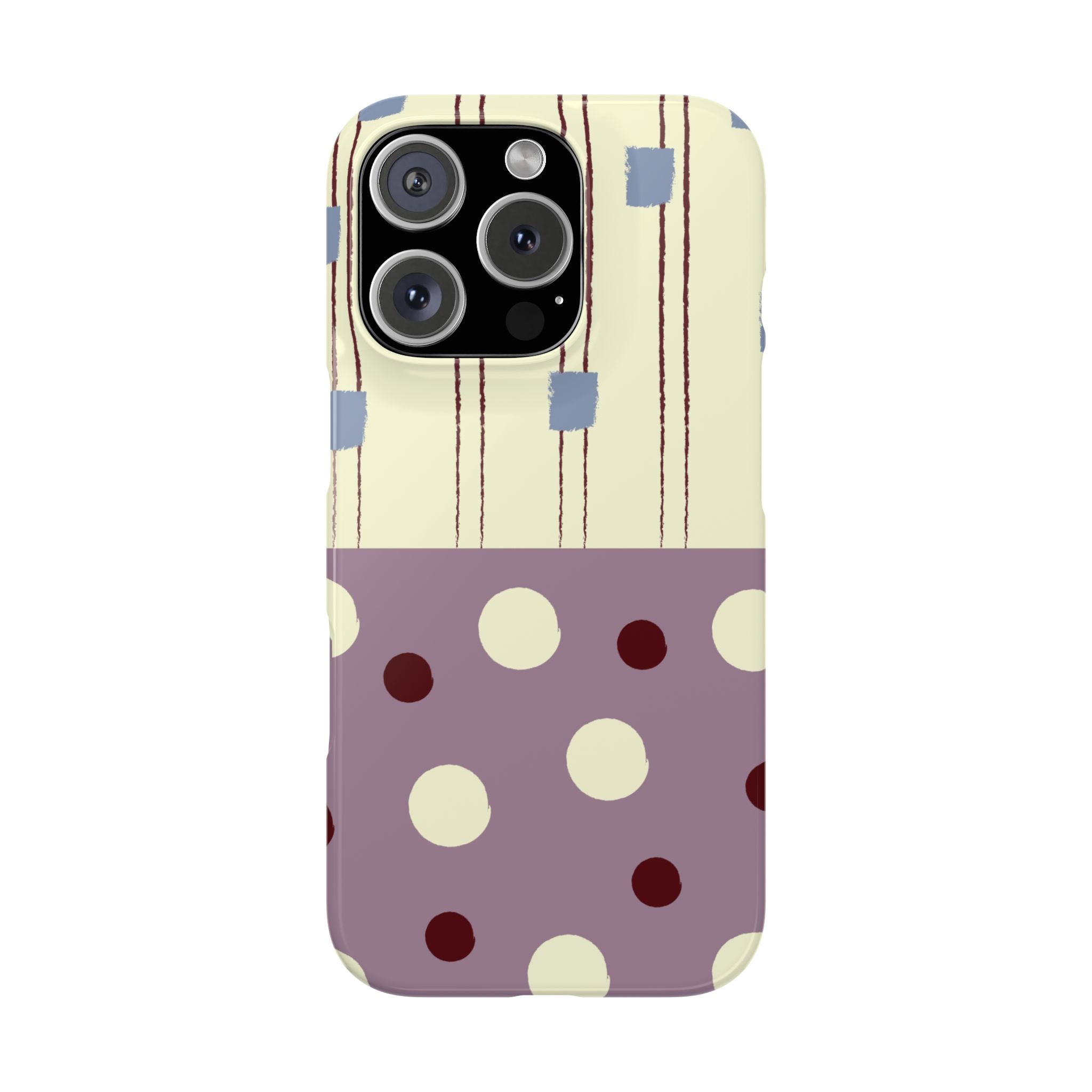 Slim Phone Case — Retro Polka Dot & Stripes Design, Lavender Plum