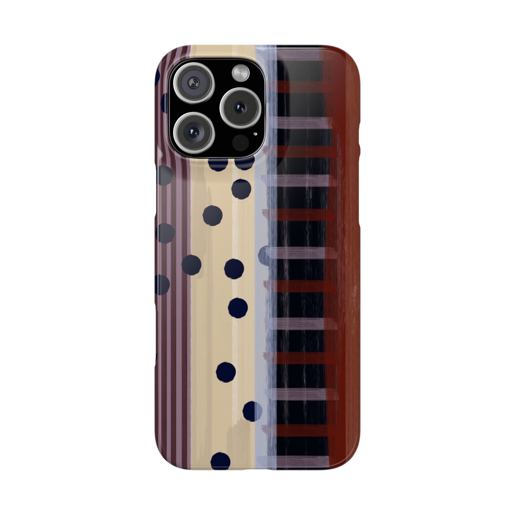 Abstract Stripes & Polka Dot Slim Phone Case — Retro Brown Artistic Pattern SATC Inspired