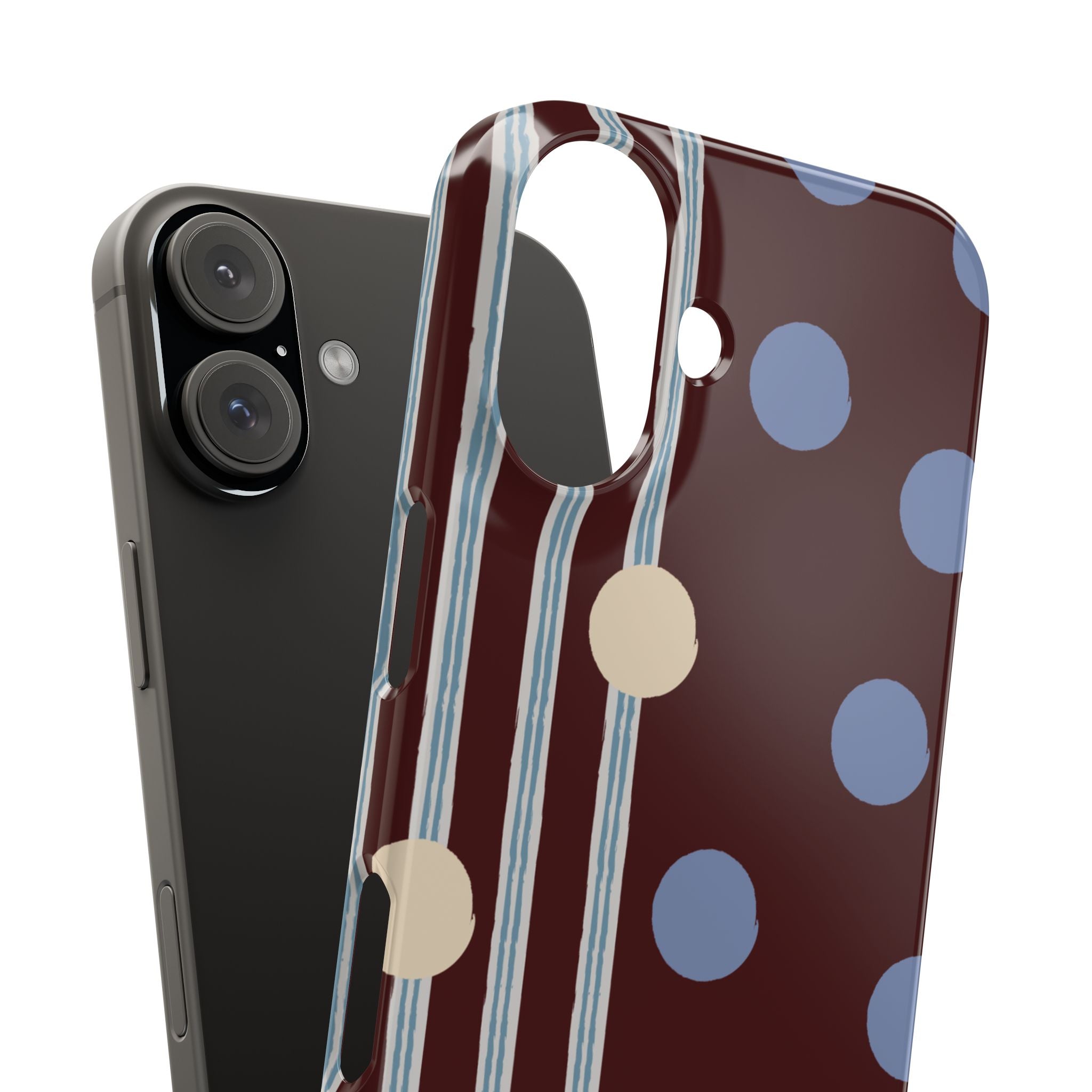 Polka Dot & Stripe Slim Phone Case — Burgundy Blue Retro Pattern