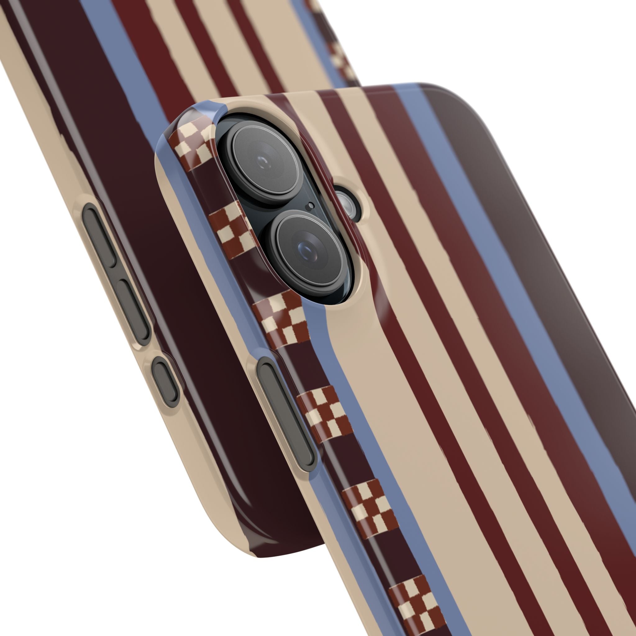 Slim Phone Case — Retro Striped Beige, Maroon & Blue Pattern