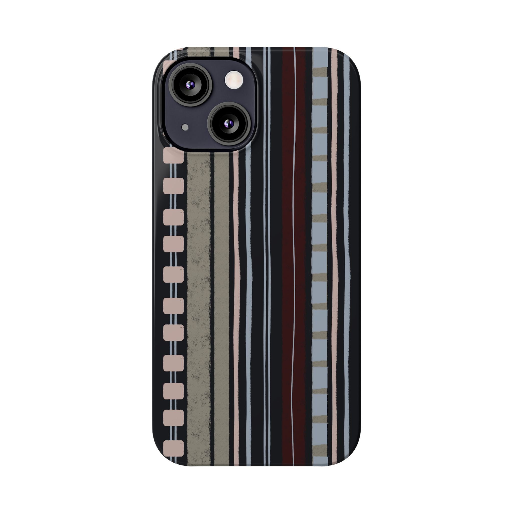 Slim Phone Case — Vintage Striped Pattern, Neutral Earthtone Protective Cover