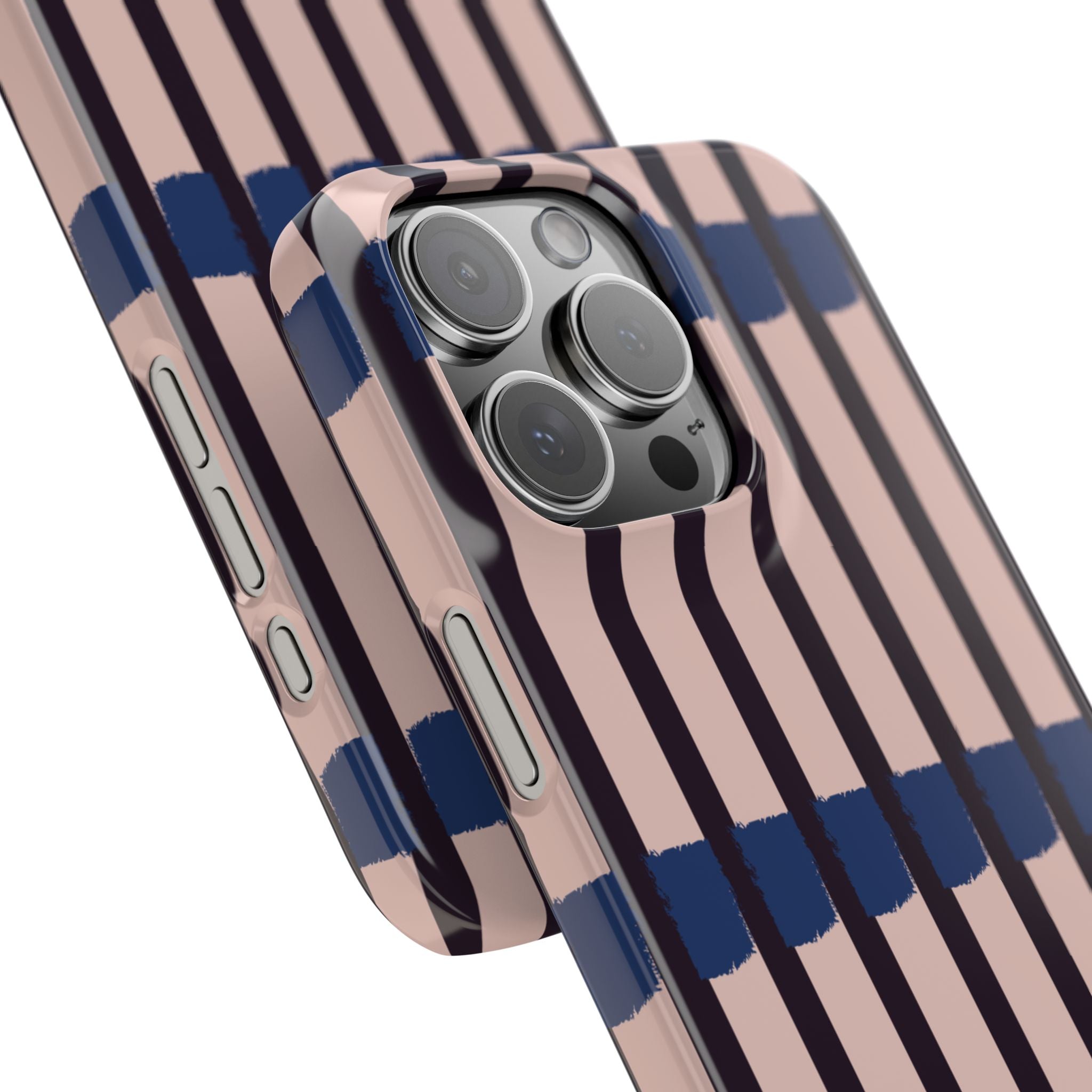 Slim Phone Case — Minimalist Blush & Navy Stripe Pattern