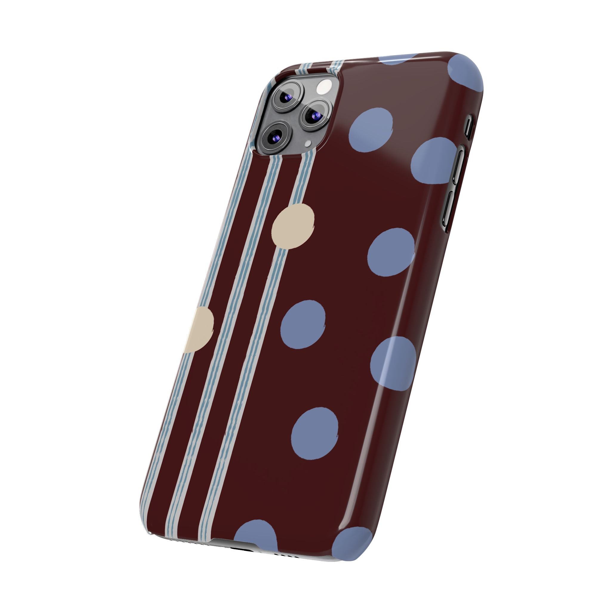 Polka Dot & Stripe Slim Phone Case — Burgundy Blue Retro Pattern