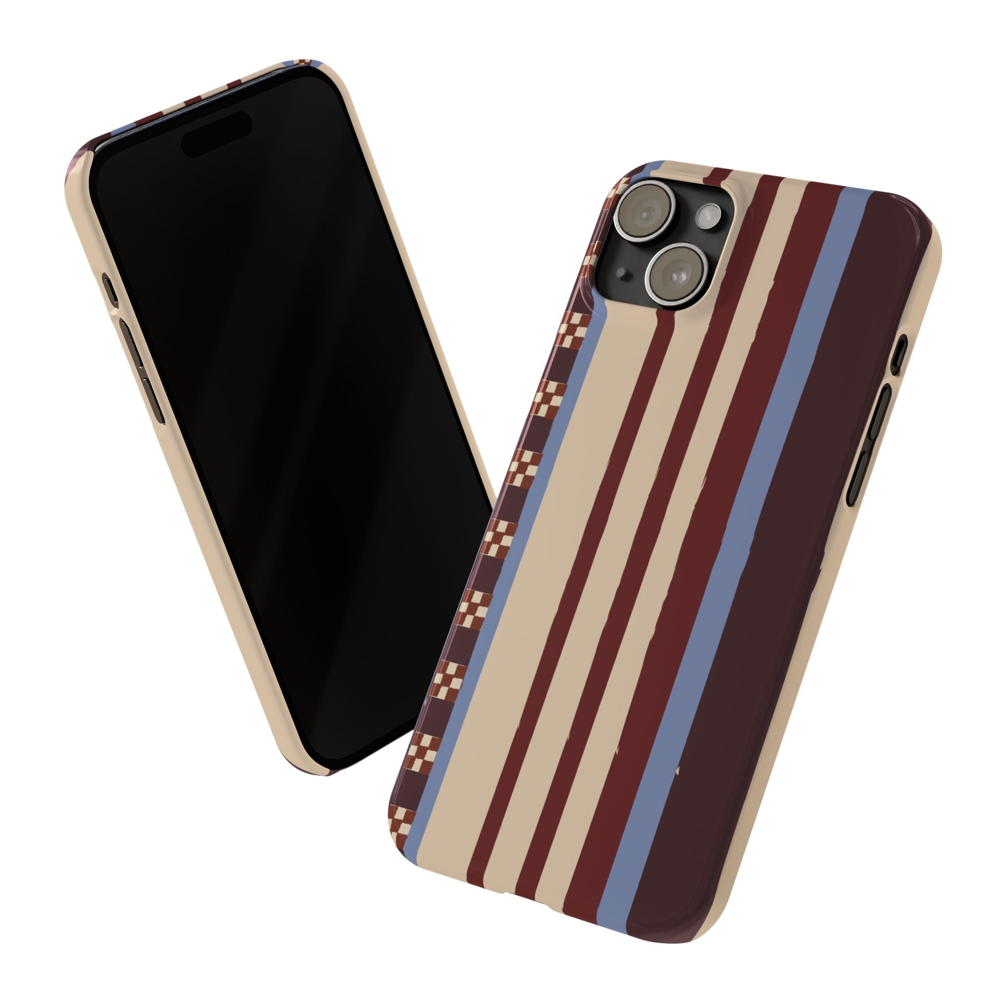 Slim Phone Case — Retro Striped Beige, Maroon & Blue Pattern