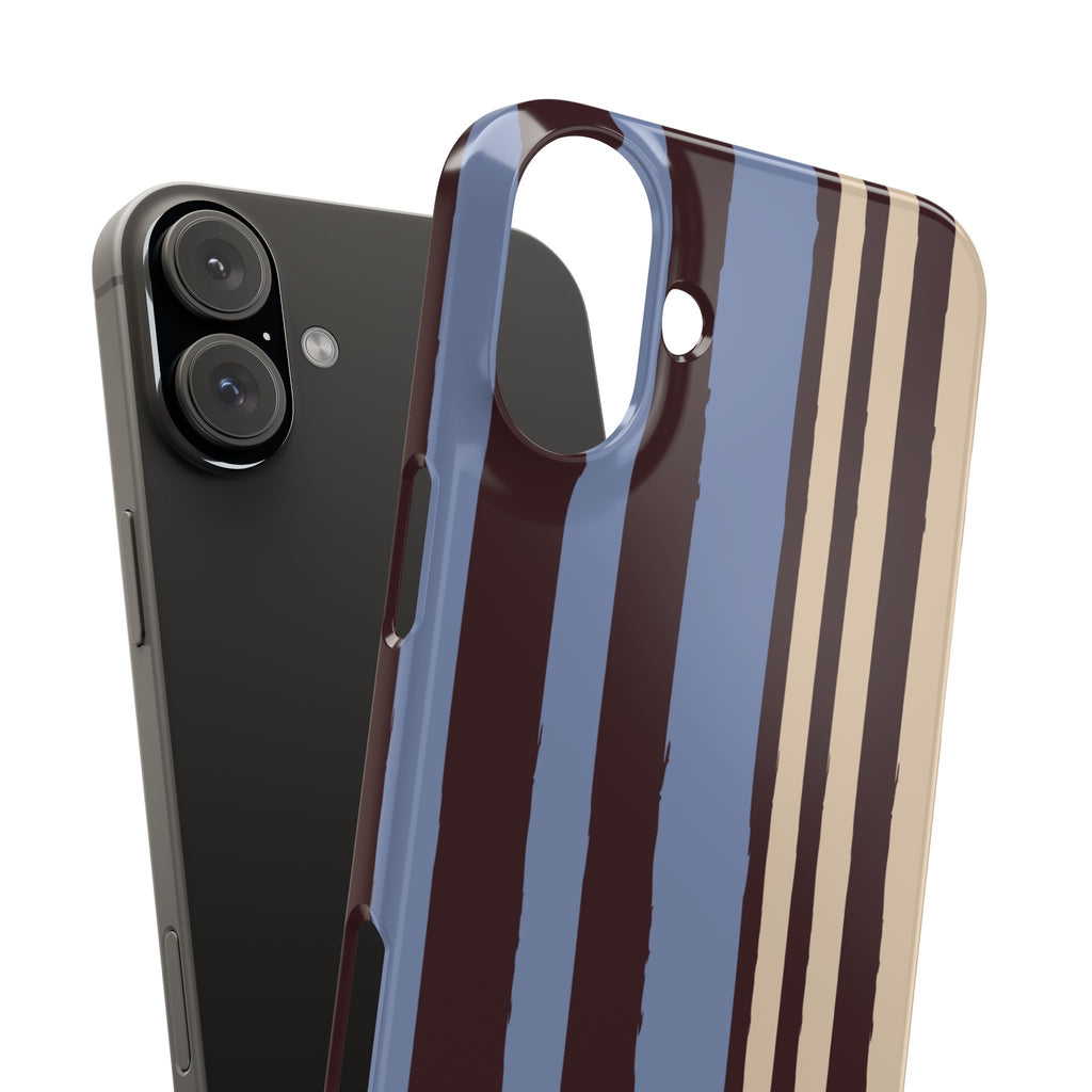 Retro Striped Slim Phone Case — Blue, Brown & Cream Vertical Stripes