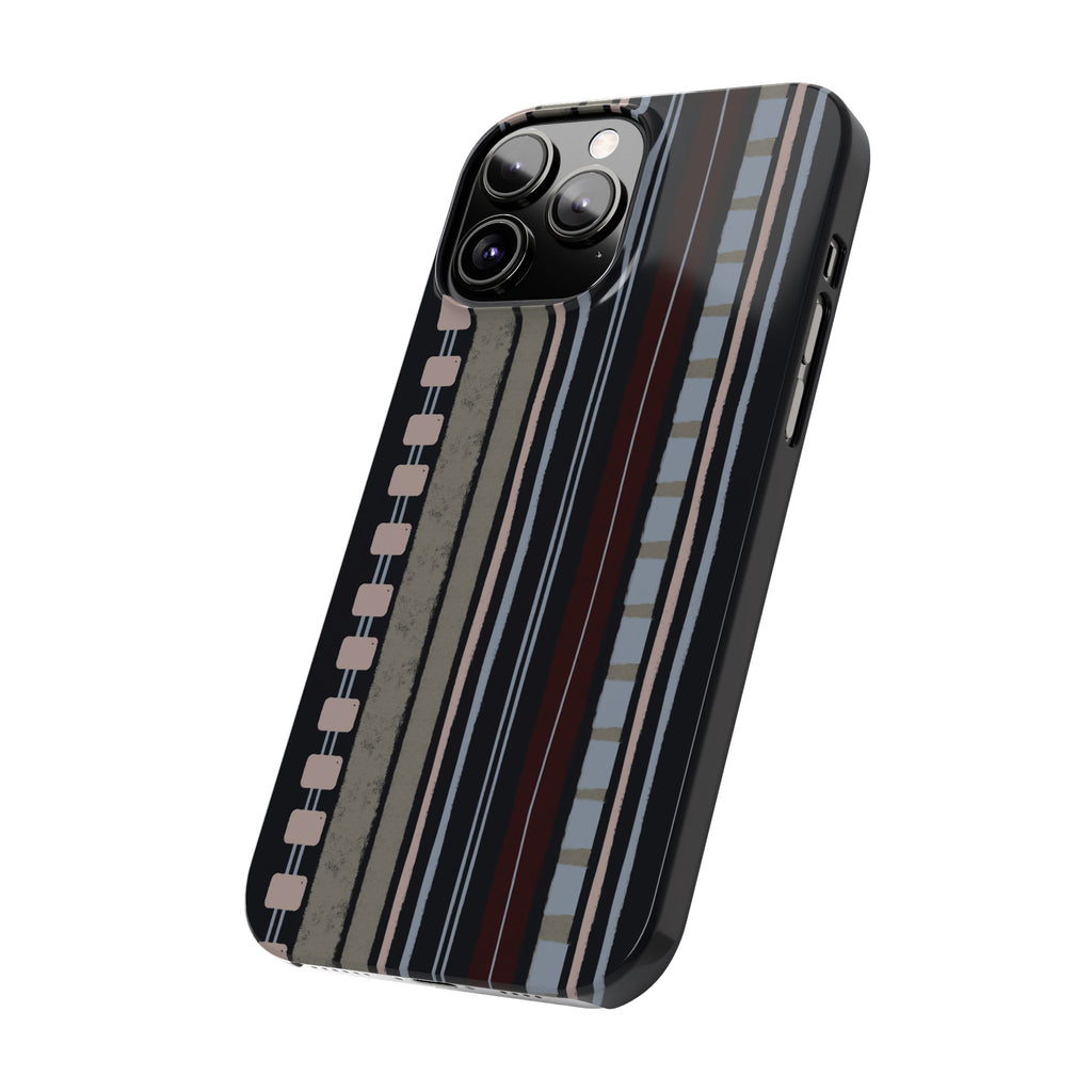 Slim Phone Case — Vintage Striped Pattern, Neutral Earthtone Protective Cover