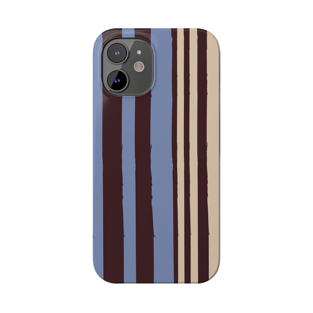 Retro Striped Slim Phone Case — Blue, Brown & Cream Vertical Stripes