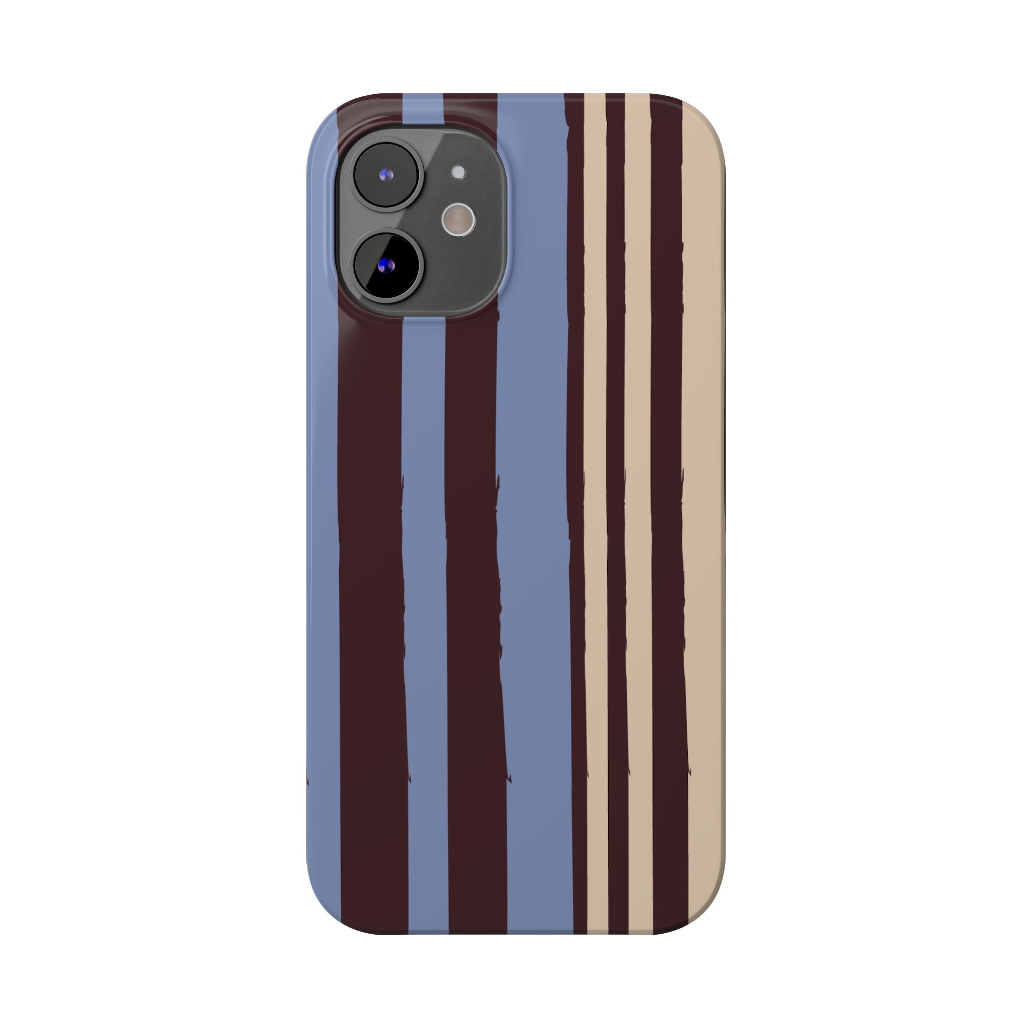 Retro Striped Slim Phone Case — Blue, Brown & Cream Vertical Stripes