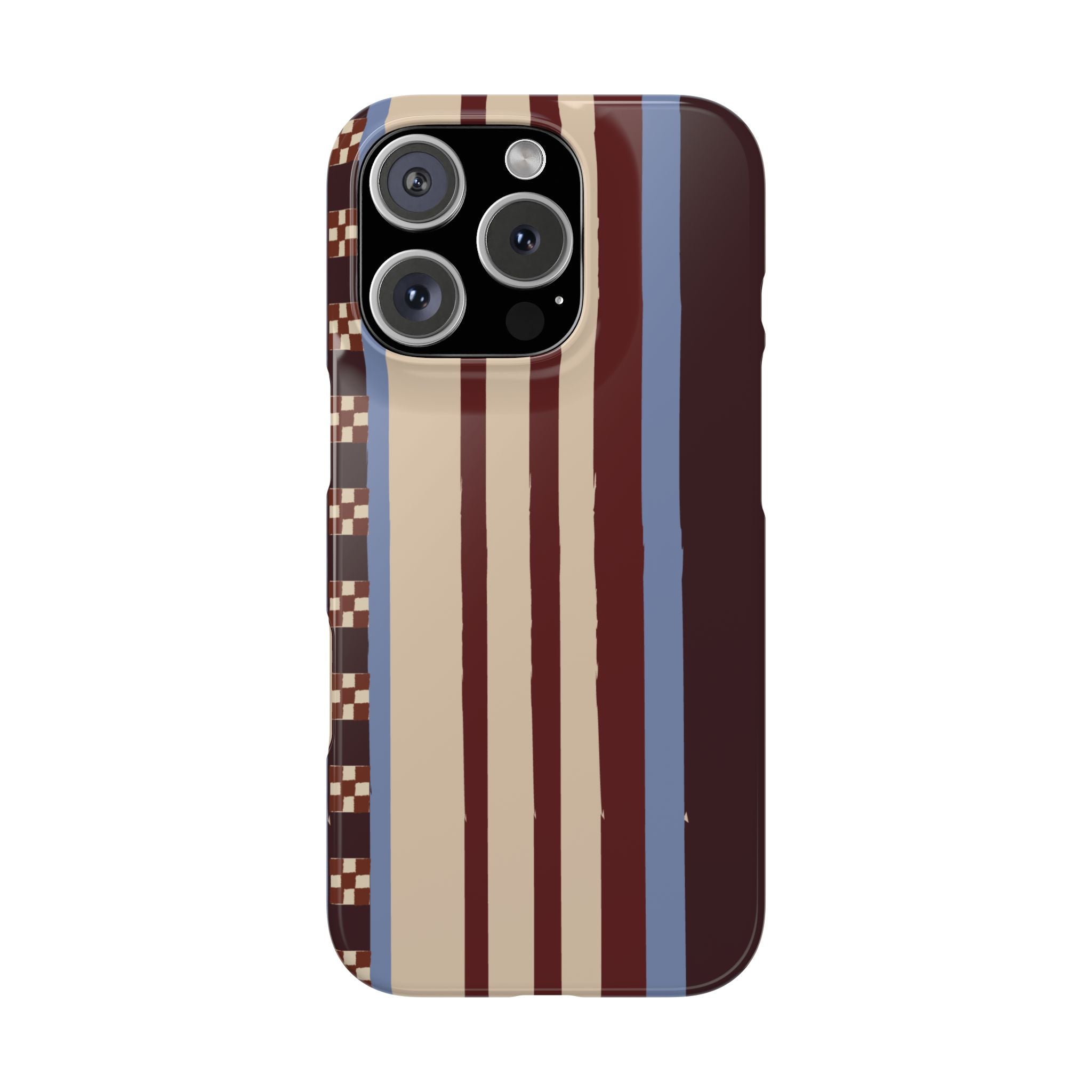 Slim Phone Case — Retro Striped Beige, Maroon & Blue Pattern