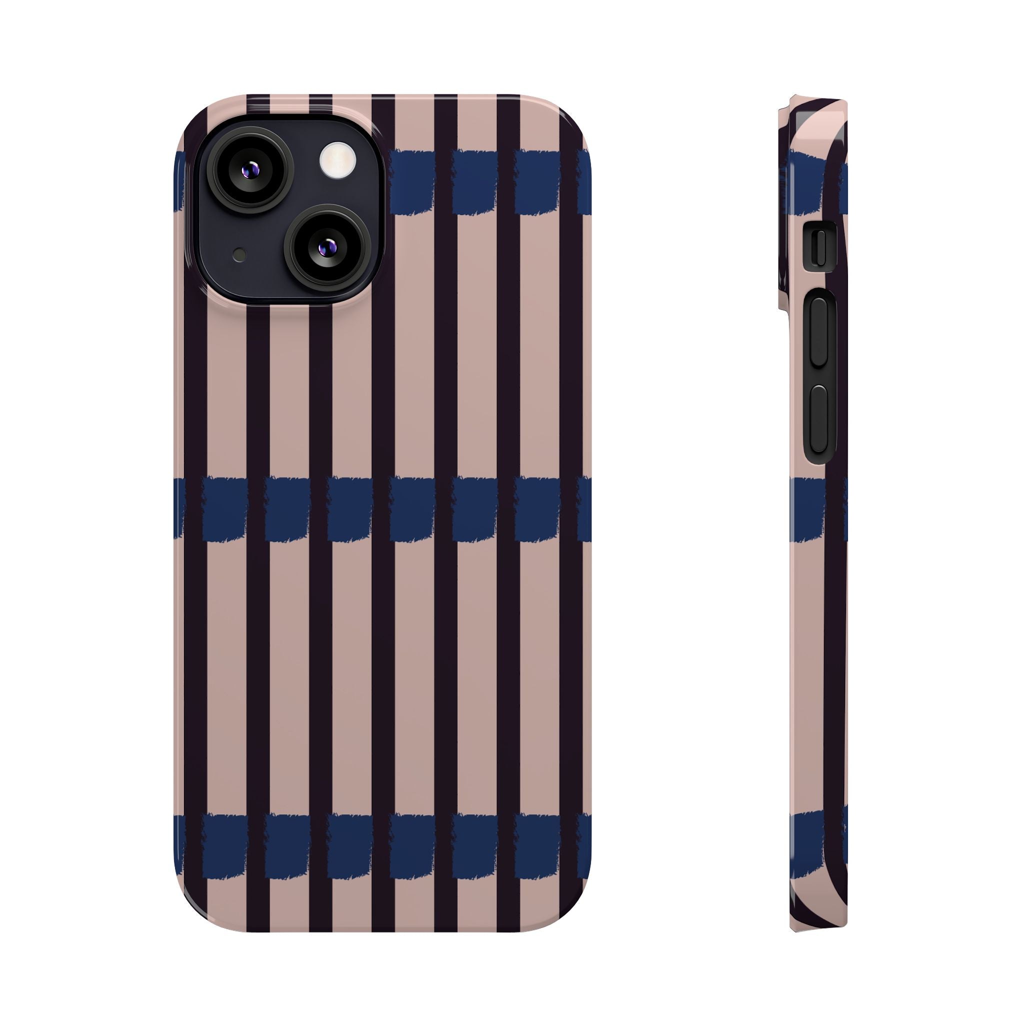 Slim Phone Case — Minimalist Blush & Navy Stripe Pattern