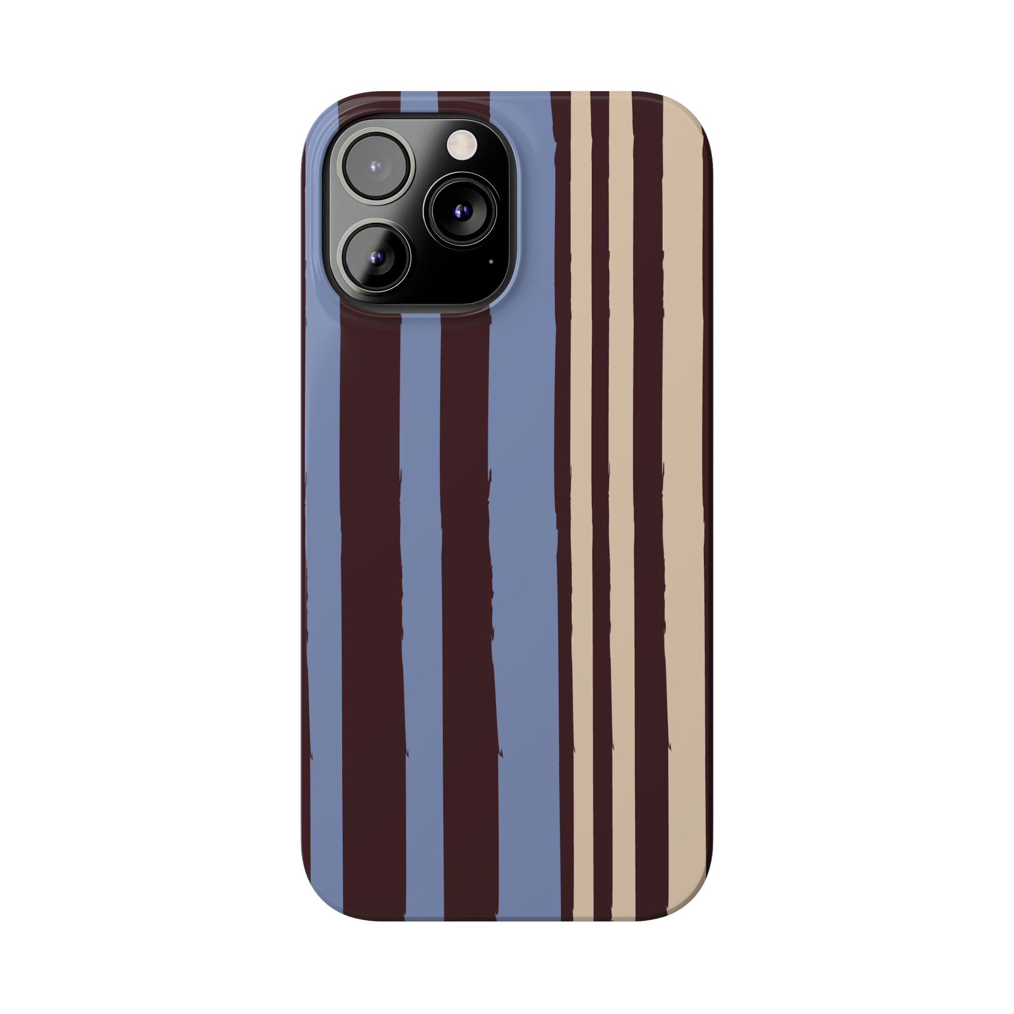 Retro Striped Slim Phone Case — Blue, Brown & Cream Vertical Stripes