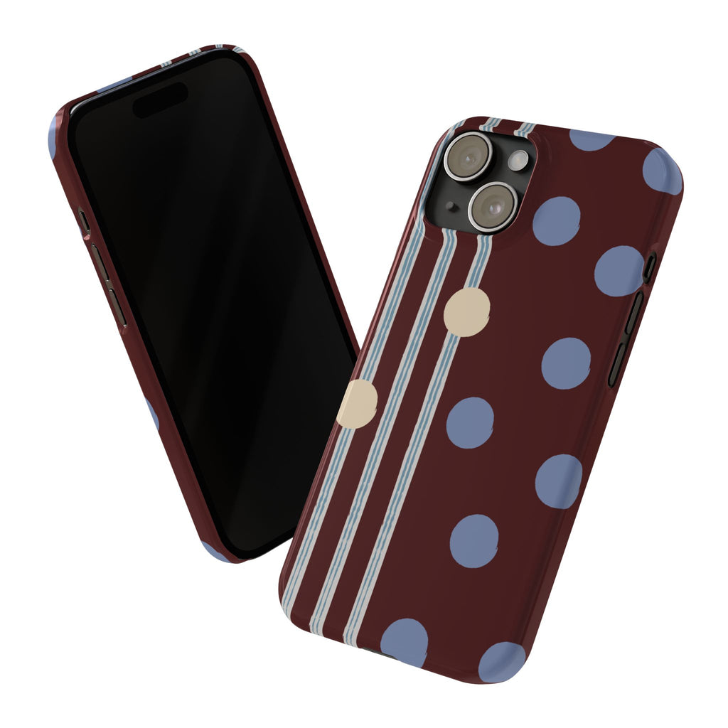 Polka Dot & Stripe Slim Phone Case — Burgundy Blue Retro Pattern