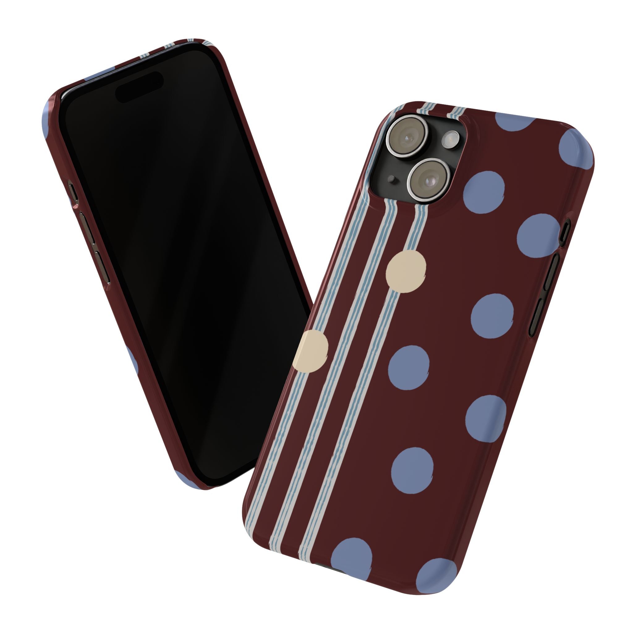 Polka Dot & Stripe Slim Phone Case — Burgundy Blue Retro Pattern