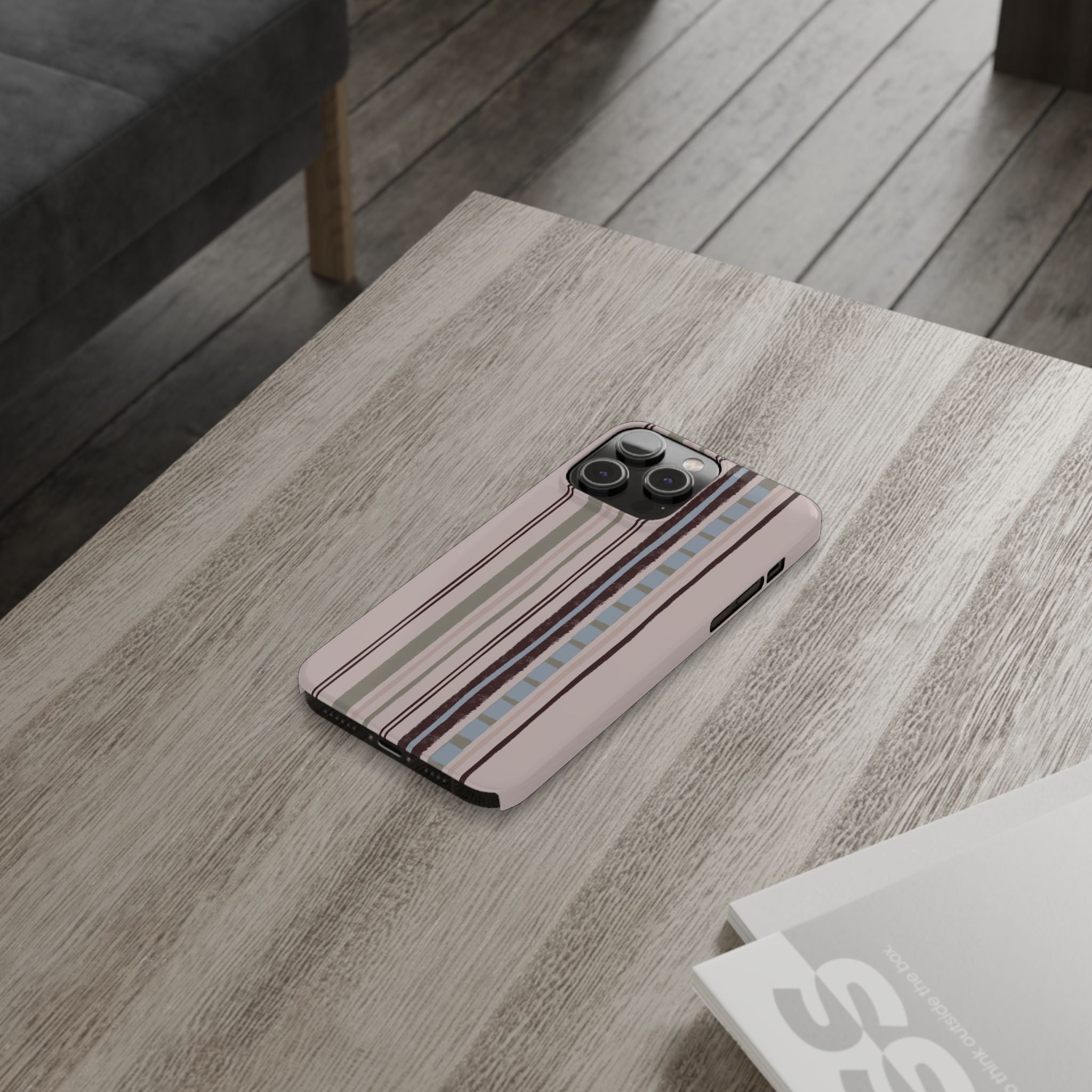 Slim Phone Case — Vintage Striped Pattern, Neutral Earthtone Protective Cover