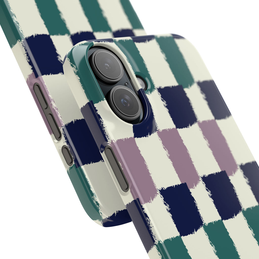 Painterly Check Slim Phone Case — Hand-Painted Navy, Teal & Lavender Grid