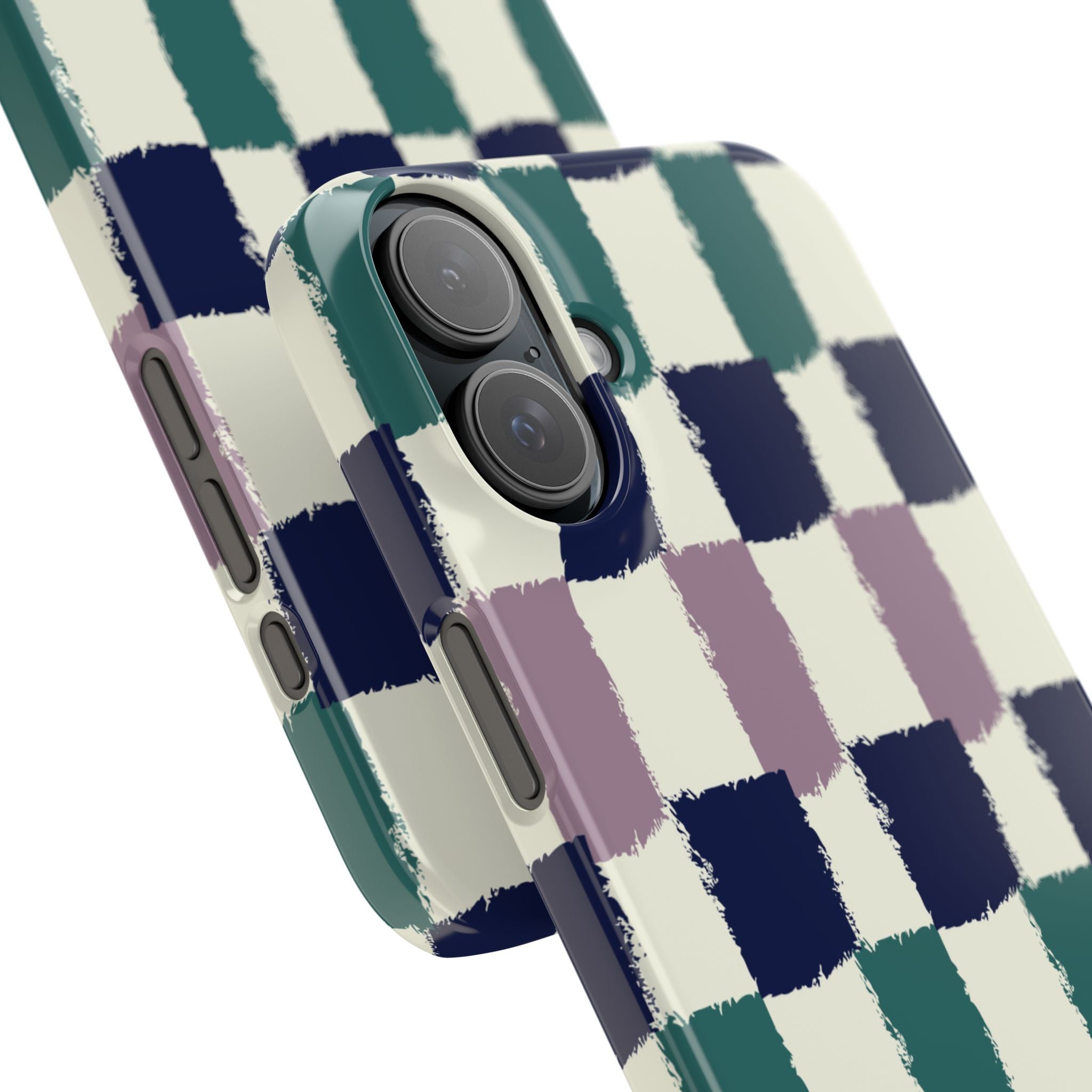Painterly Check Slim Phone Case — Hand-Painted Navy, Teal & Lavender Grid