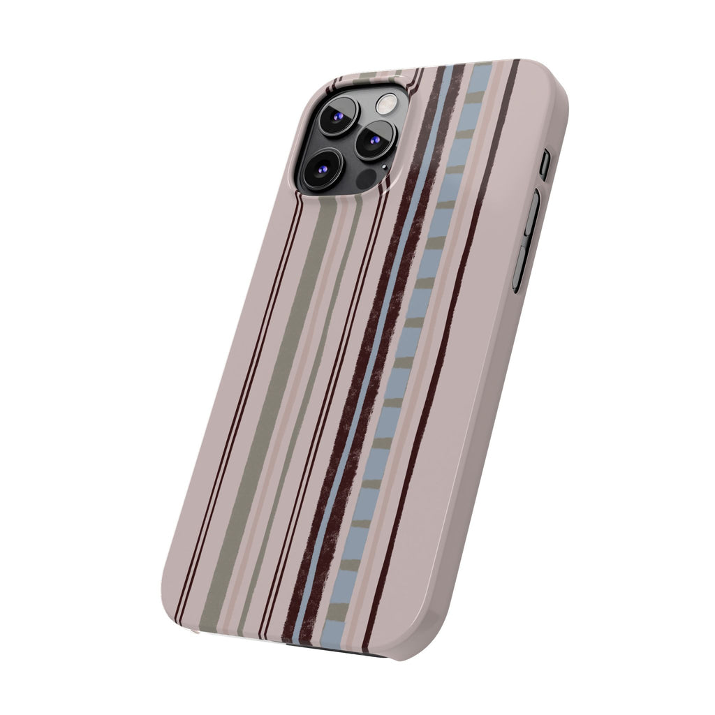 Slim Phone Case — Vintage Striped Pattern, Neutral Earthtone Protective Cover