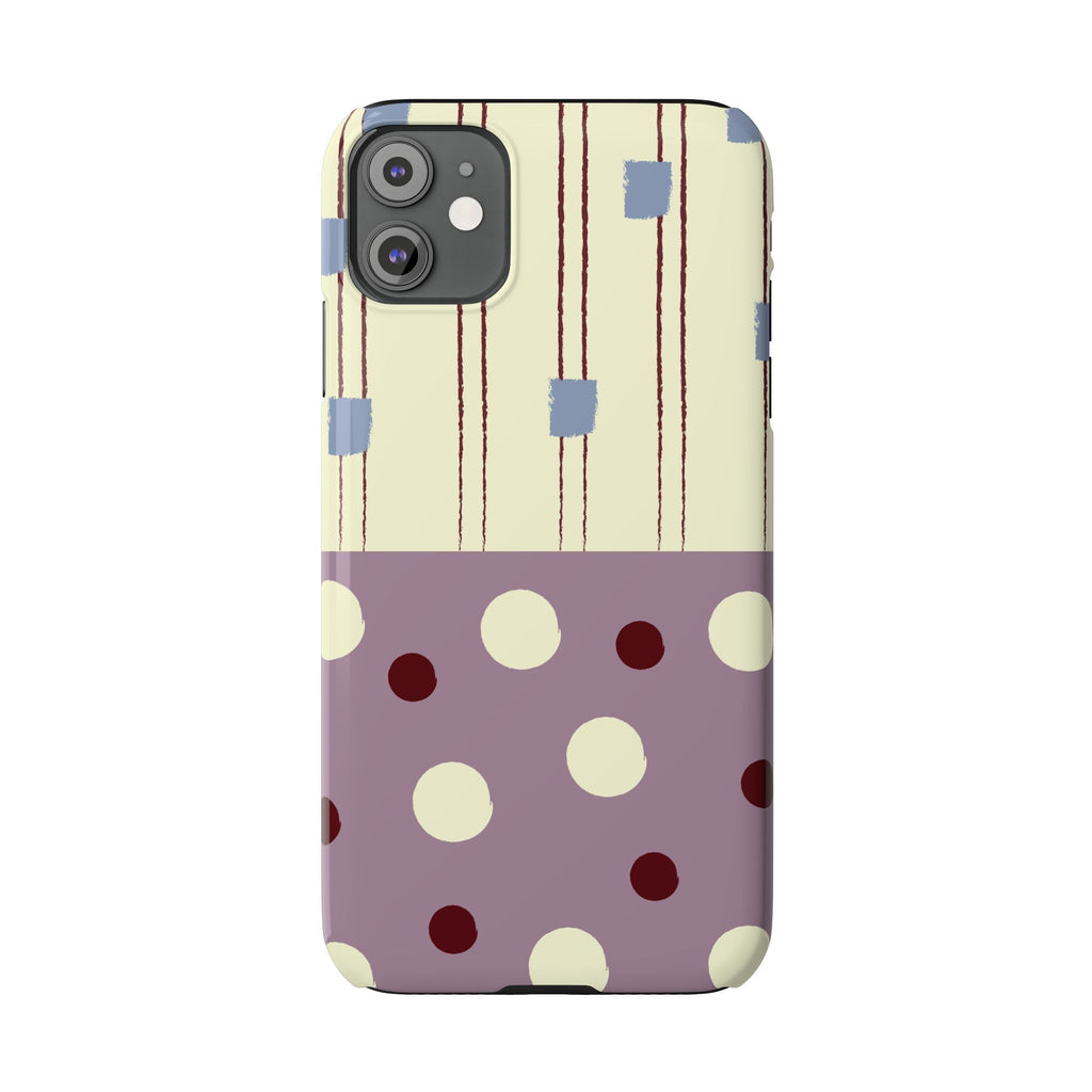 Slim Phone Case — Retro Polka Dot & Stripes Design, Lavender Plum