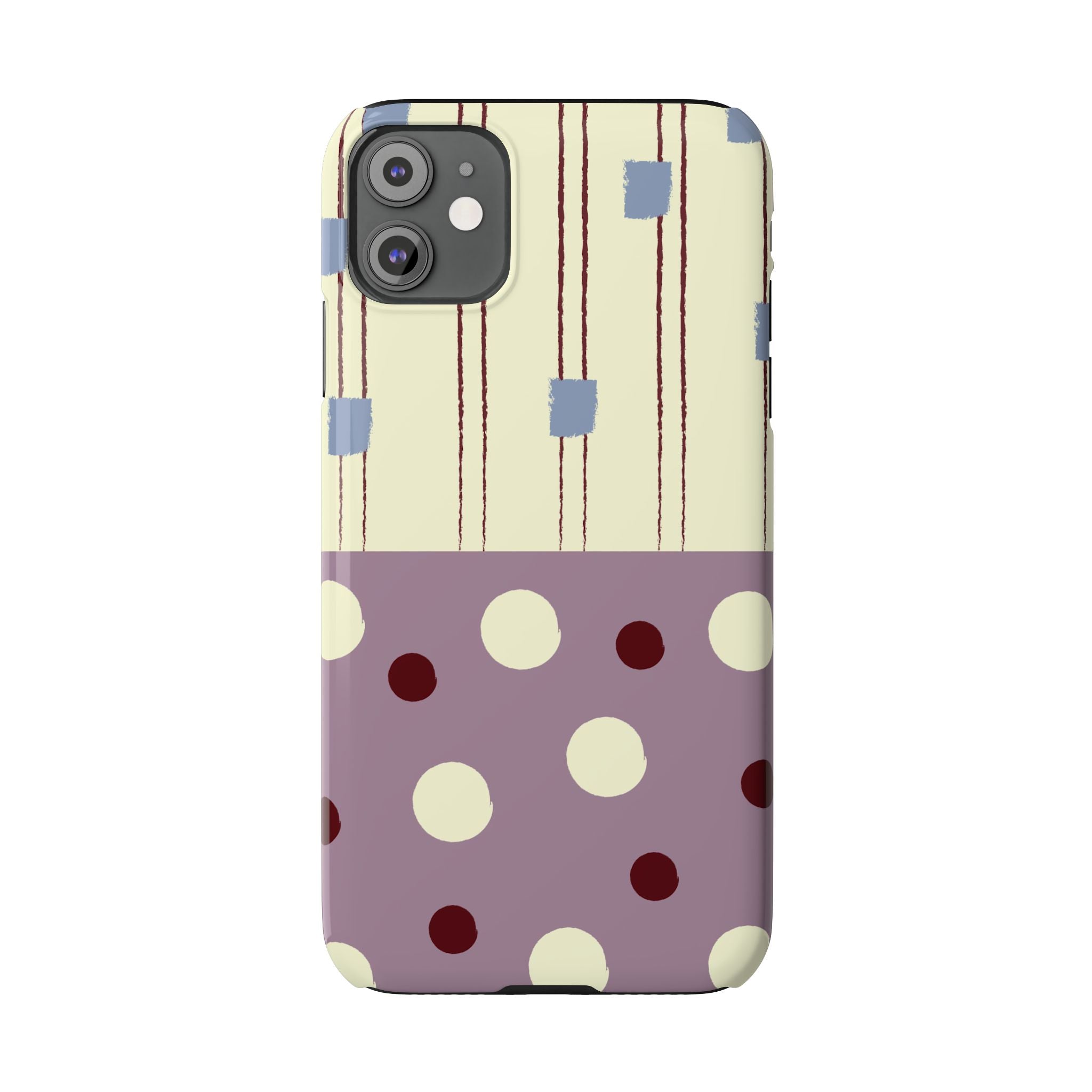 Slim Phone Case — Retro Polka Dot & Stripes Design, Lavender Plum