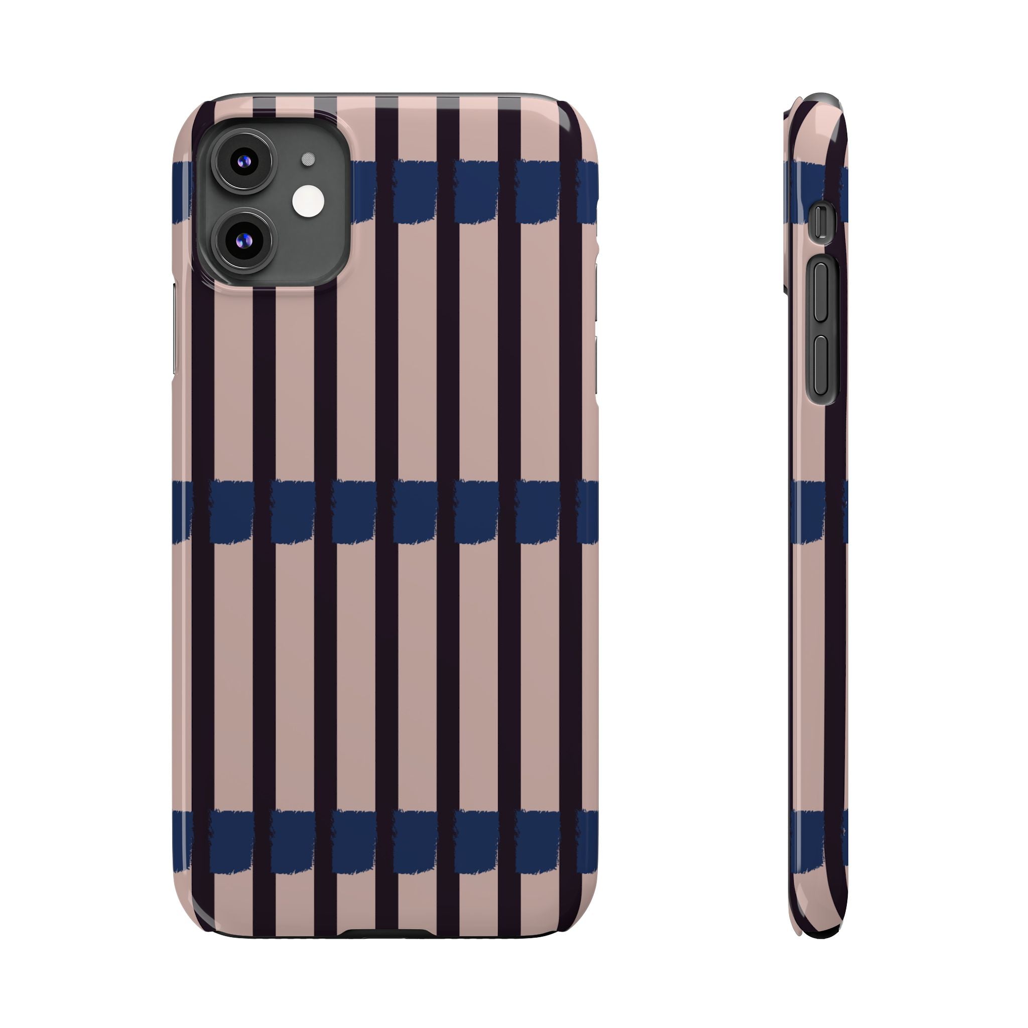 Slim Phone Case — Minimalist Blush & Navy Stripe Pattern