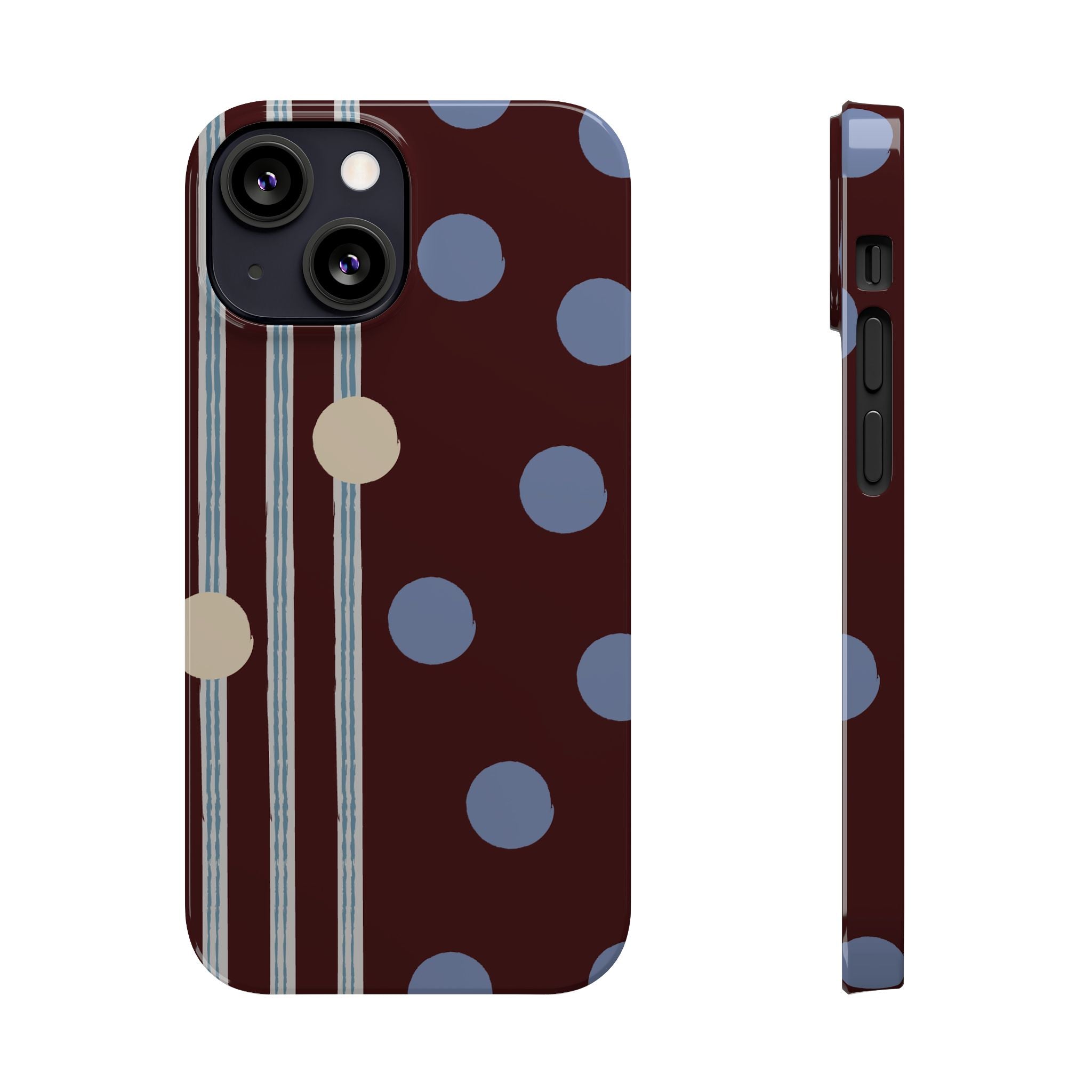 Polka Dot & Stripe Slim Phone Case — Burgundy Blue Retro Pattern