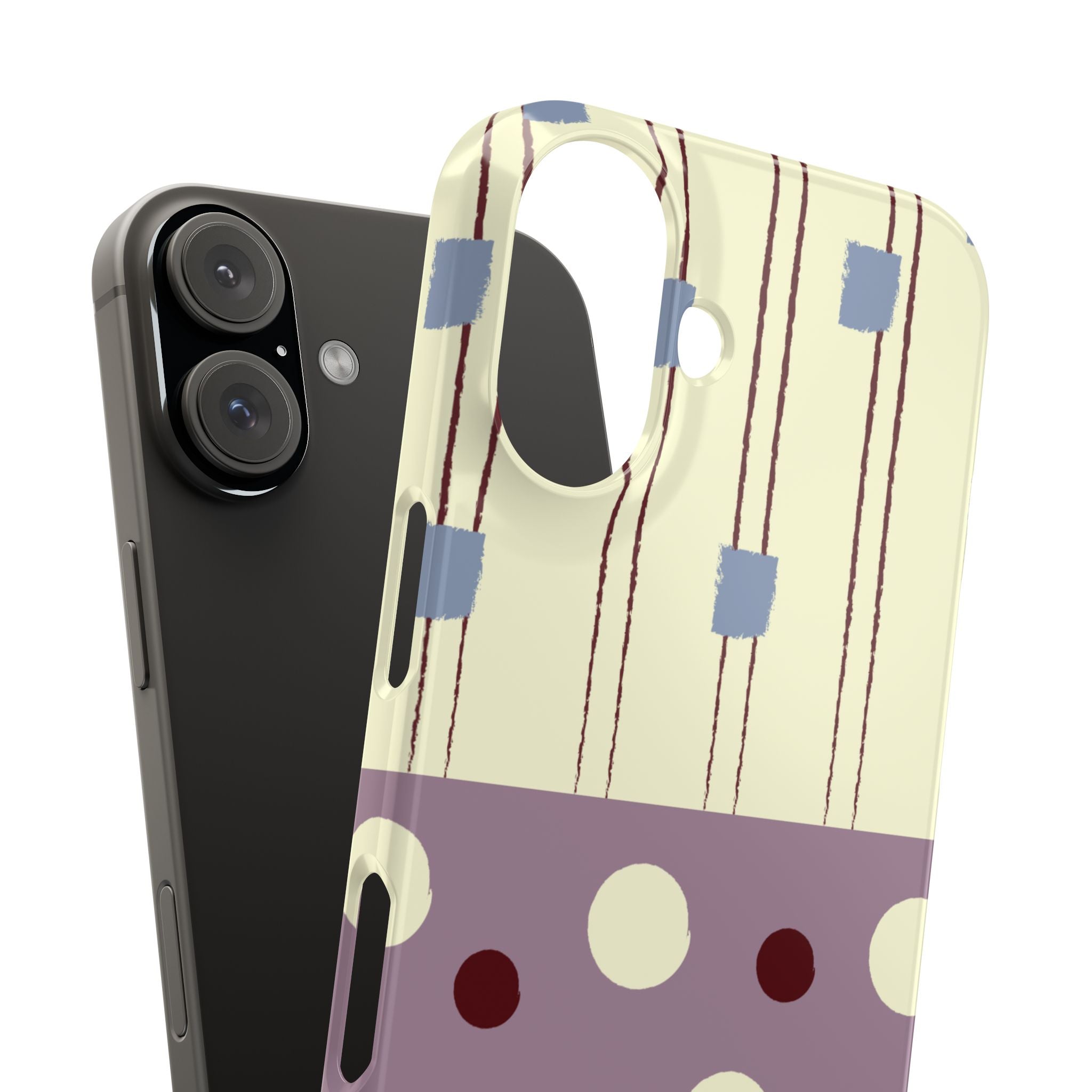 Slim Phone Case — Retro Polka Dot & Stripes Design, Lavender Plum