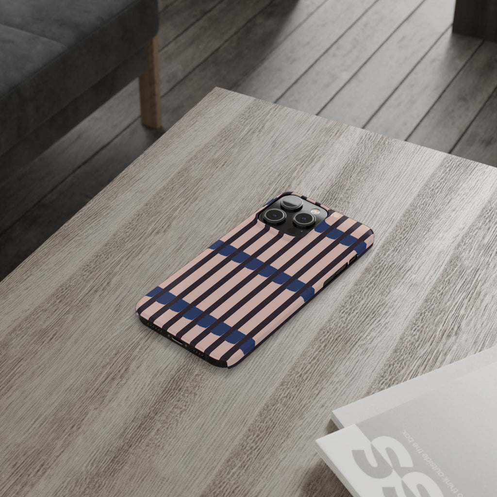 Slim Phone Case — Minimalist Blush & Navy Stripe Pattern