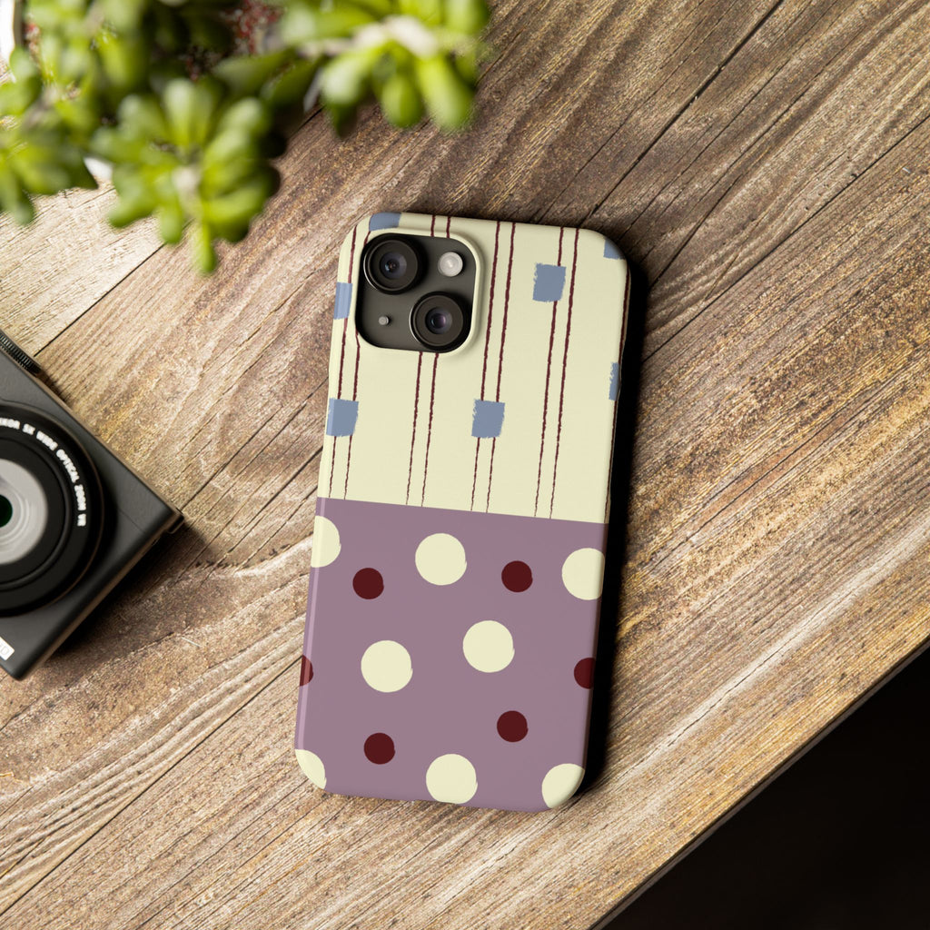 Slim Phone Case — Retro Polka Dot & Stripes Design, Lavender Plum
