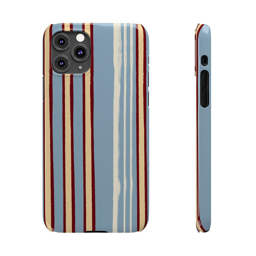 Retro Striped Slim Phone Case — Blue, Cream & Burgundy Vertical Lines