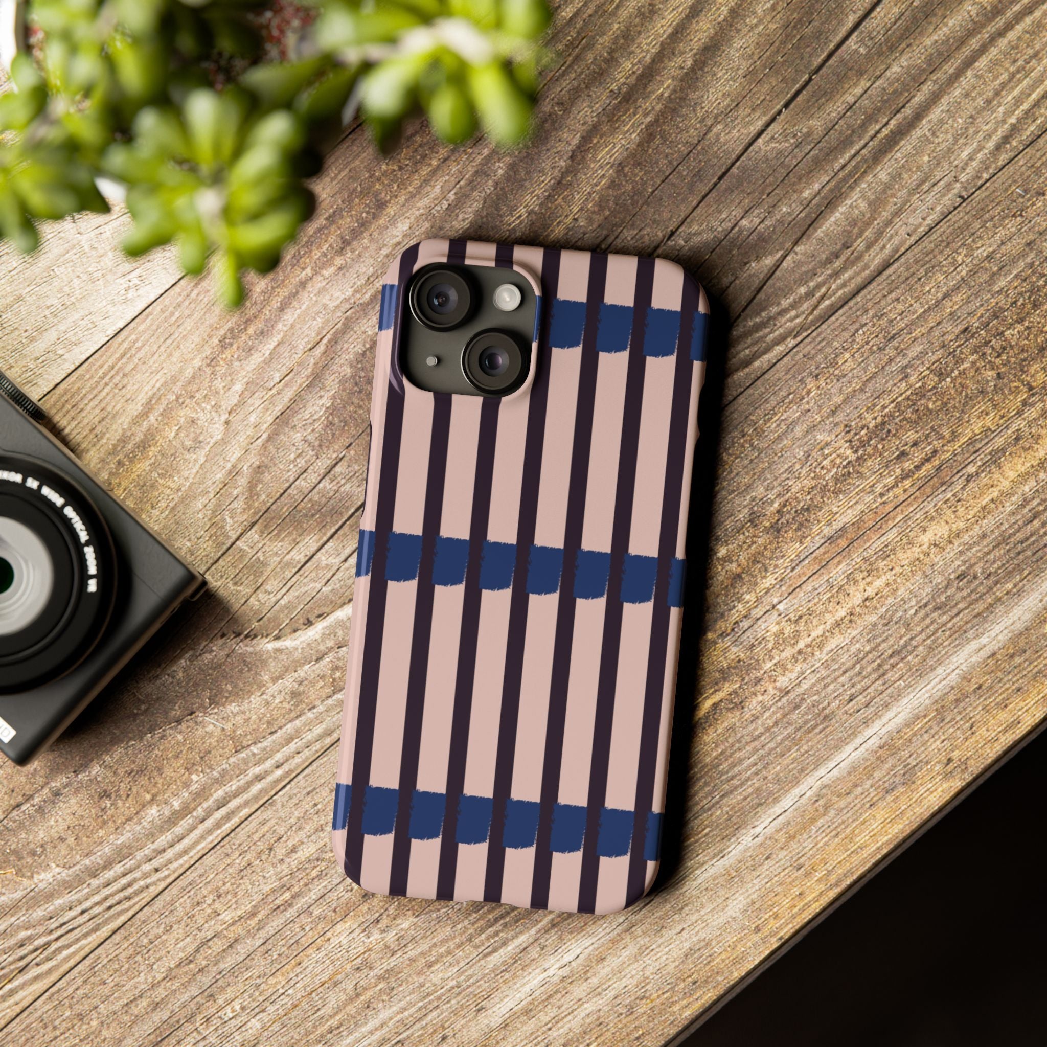 Slim Phone Case — Minimalist Blush & Navy Stripe Pattern