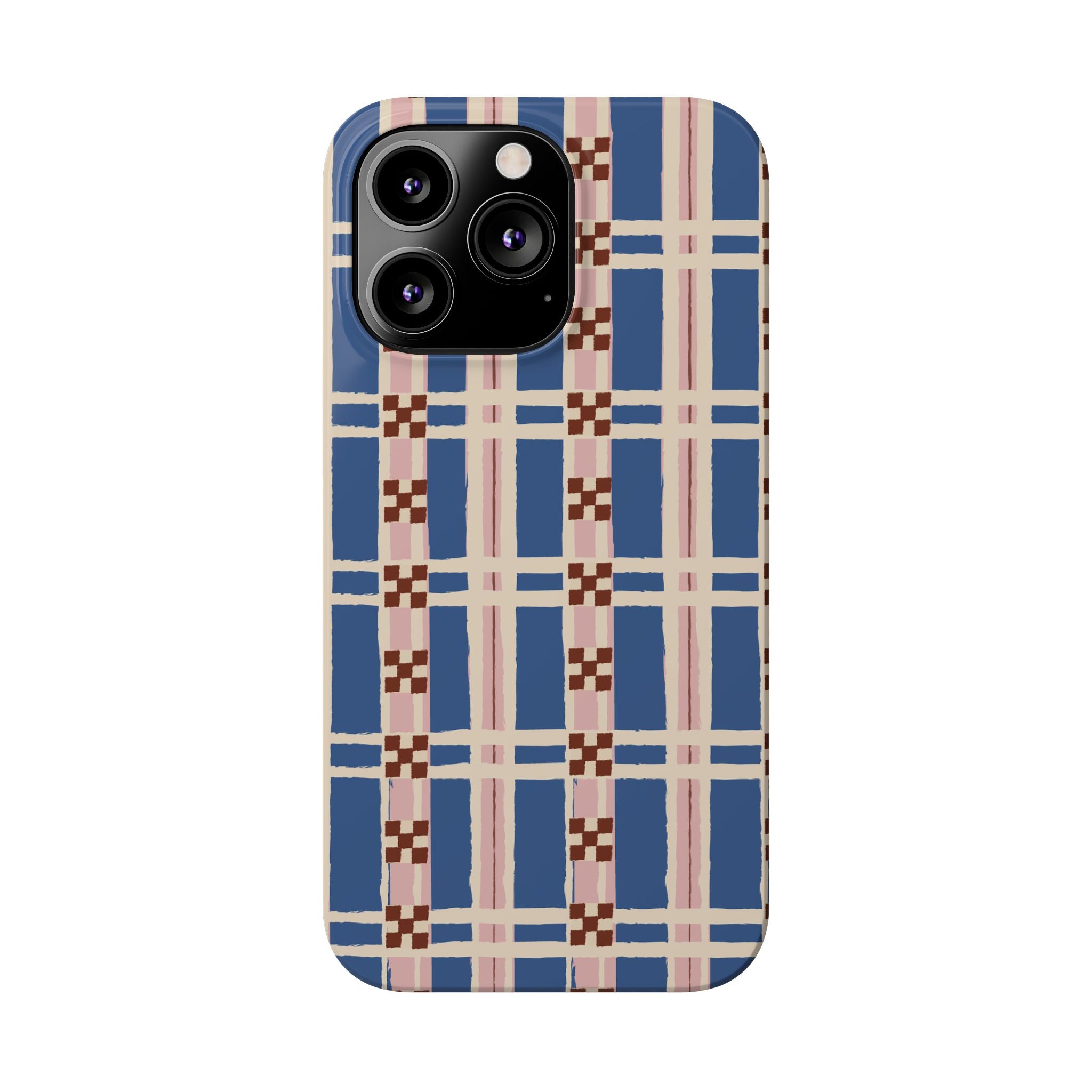 Slim Phone Case — Blue & Pink Retro Plaid Pattern
