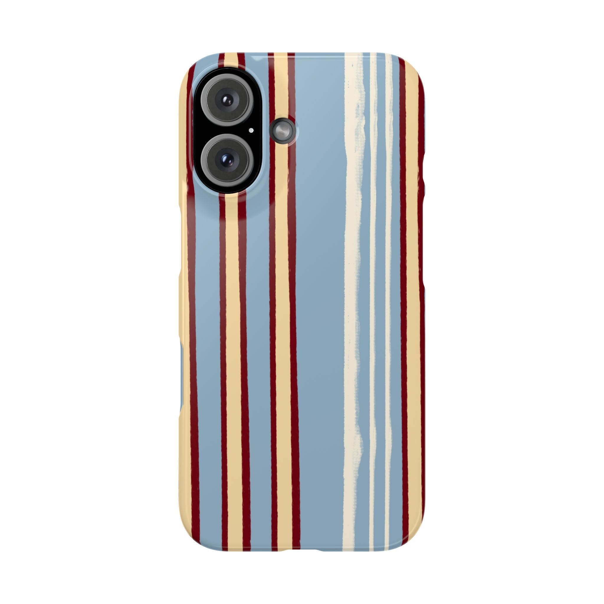 Retro Striped Slim Phone Case — Blue, Cream & Burgundy Vertical Lines