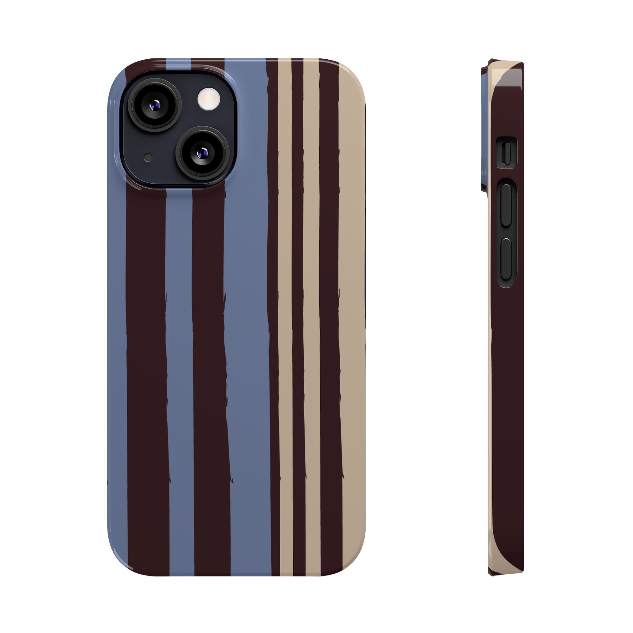 Retro Striped Slim Phone Case — Blue, Brown & Cream Vertical Stripes
