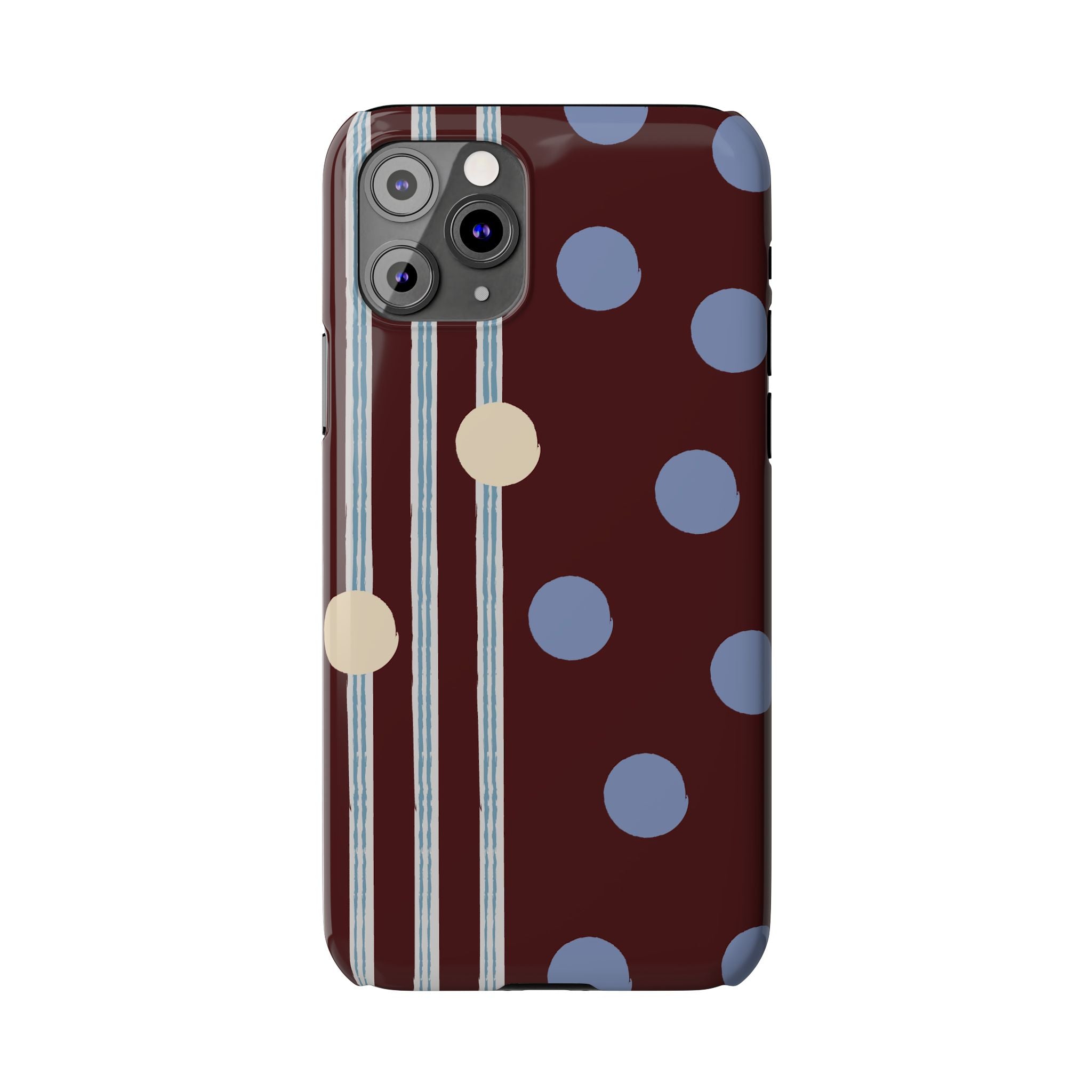 Polka Dot & Stripe Slim Phone Case — Burgundy Blue Retro Pattern