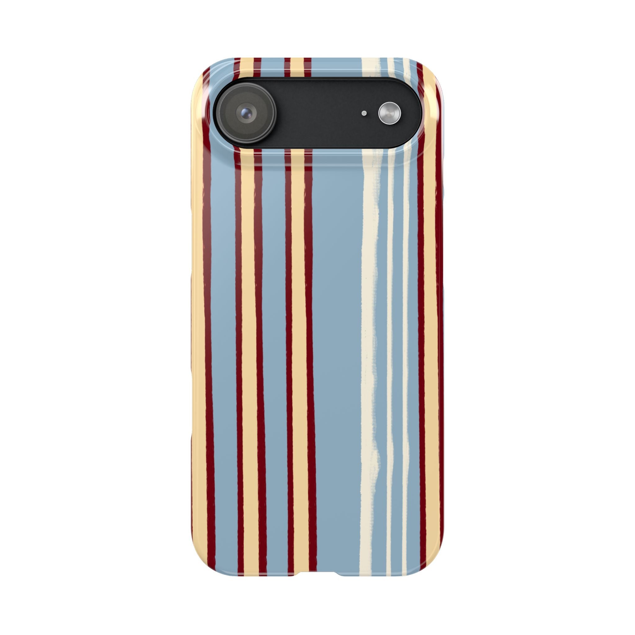 Retro Striped Slim Phone Case — Blue, Cream & Burgundy Vertical Lines