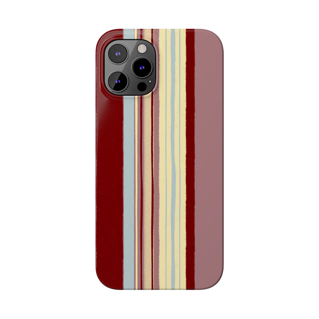 Slim Phone Case — Retro Vertical Stripe Design (Red, Blush, Cream)