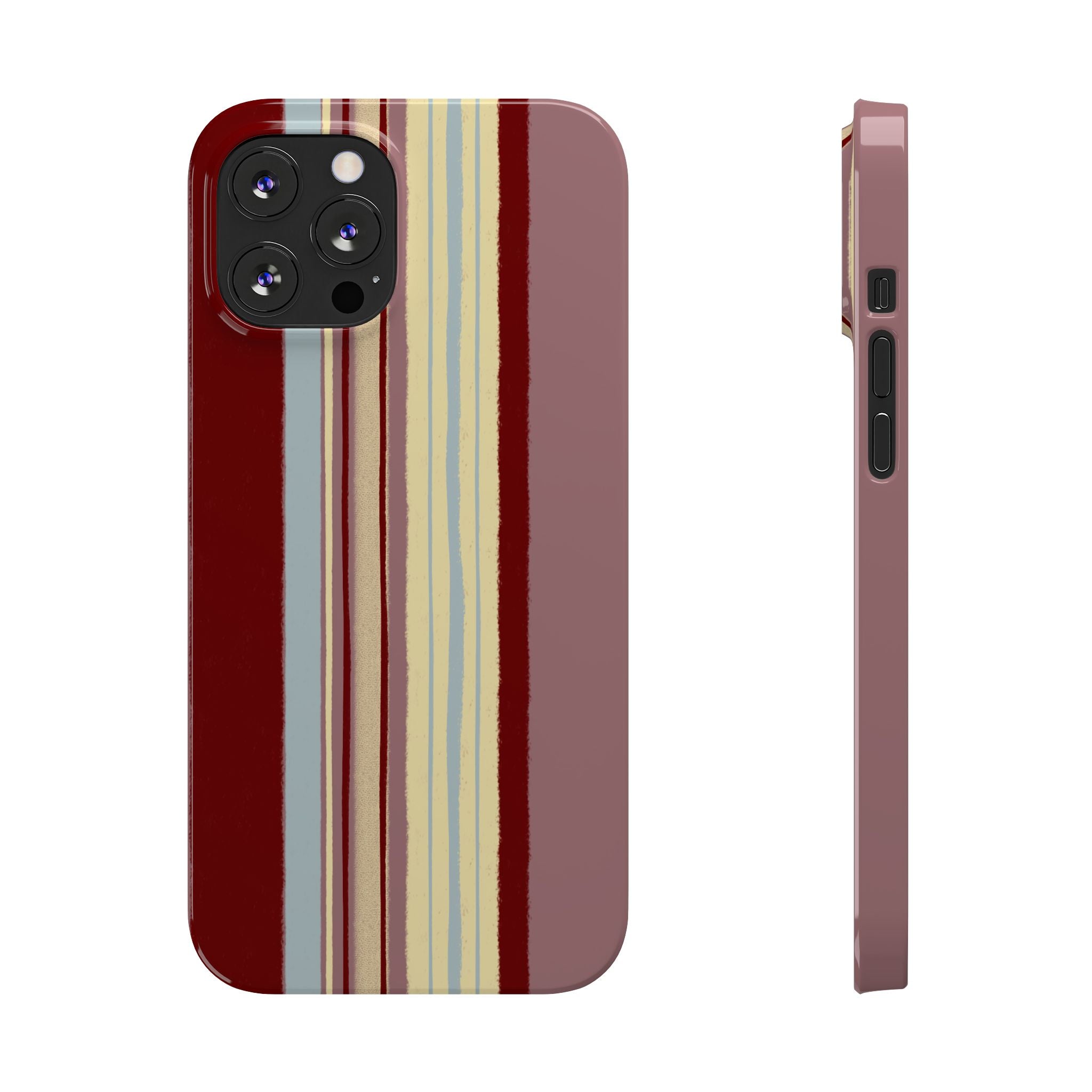 Slim Phone Case — Retro Vertical Stripe Design (Red, Blush, Cream)