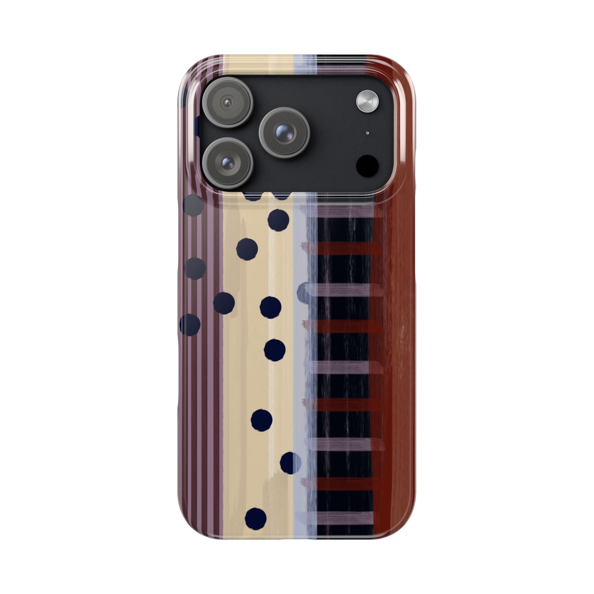 Abstract Stripes & Polka Dot Slim Phone Case — Retro Brown Artistic Pattern SATC Inspired