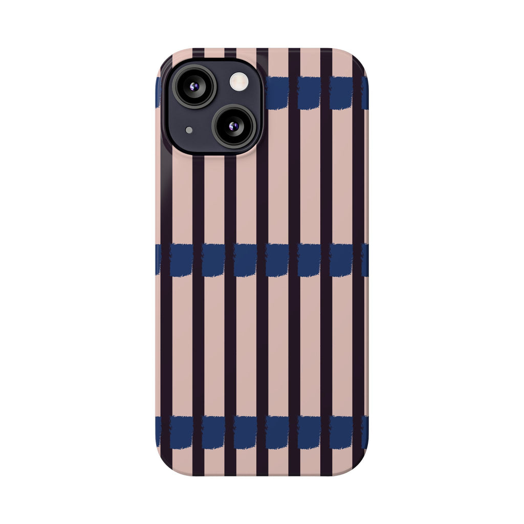Slim Phone Case — Minimalist Blush & Navy Stripe Pattern