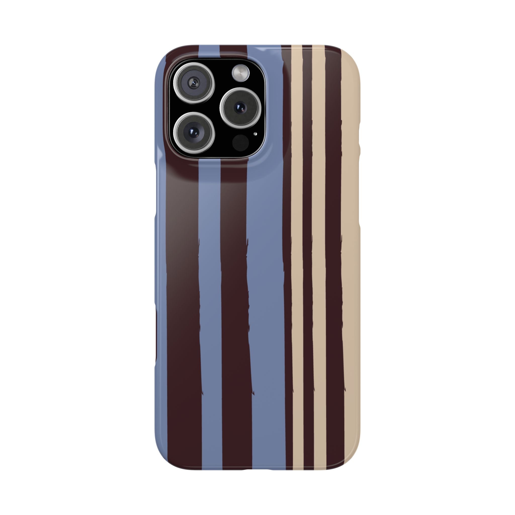 Retro Striped Slim Phone Case — Blue, Brown & Cream Vertical Stripes