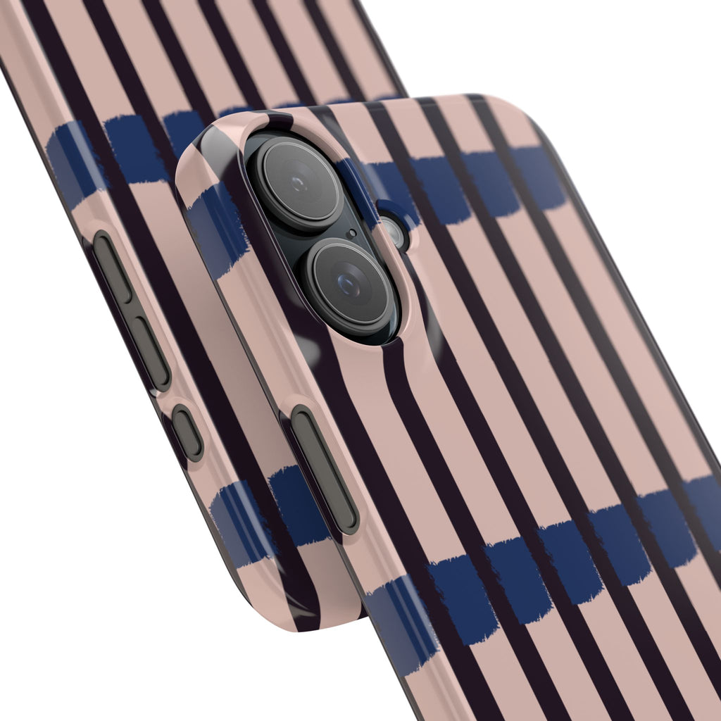 Slim Phone Case — Minimalist Blush & Navy Stripe Pattern