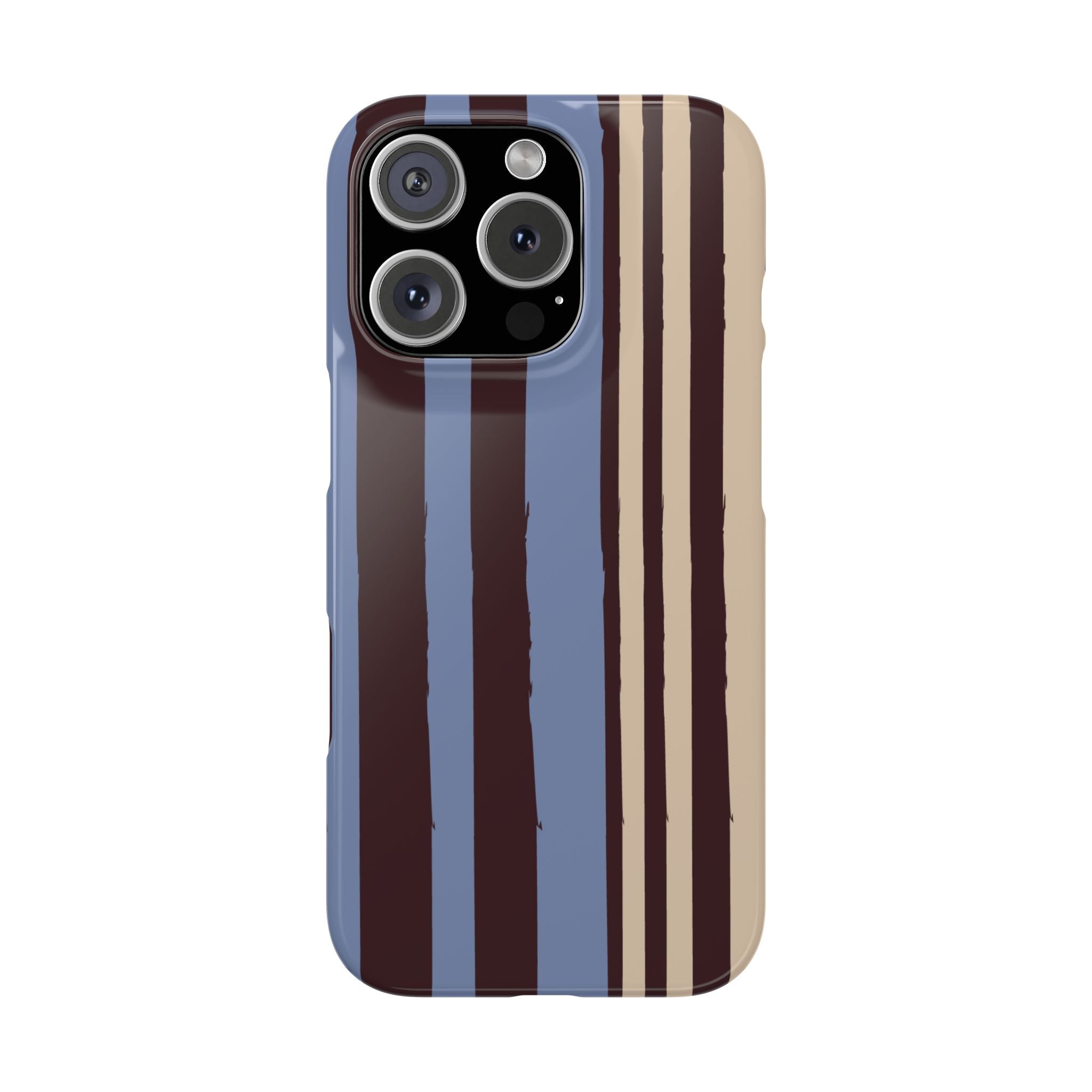 Retro Striped Slim Phone Case — Blue, Brown & Cream Vertical Stripes