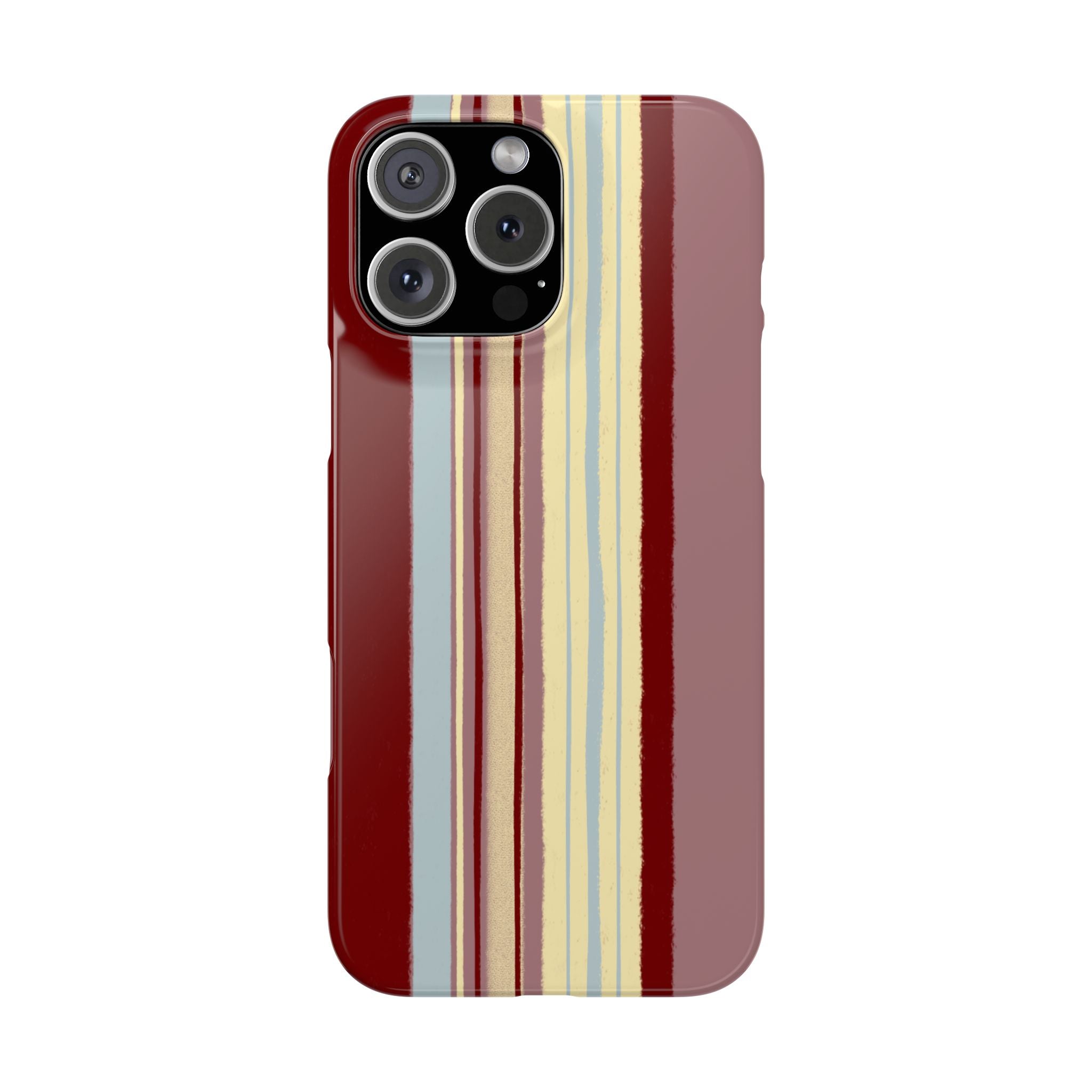 Slim Phone Case — Retro Vertical Stripe Design (Red, Blush, Cream)