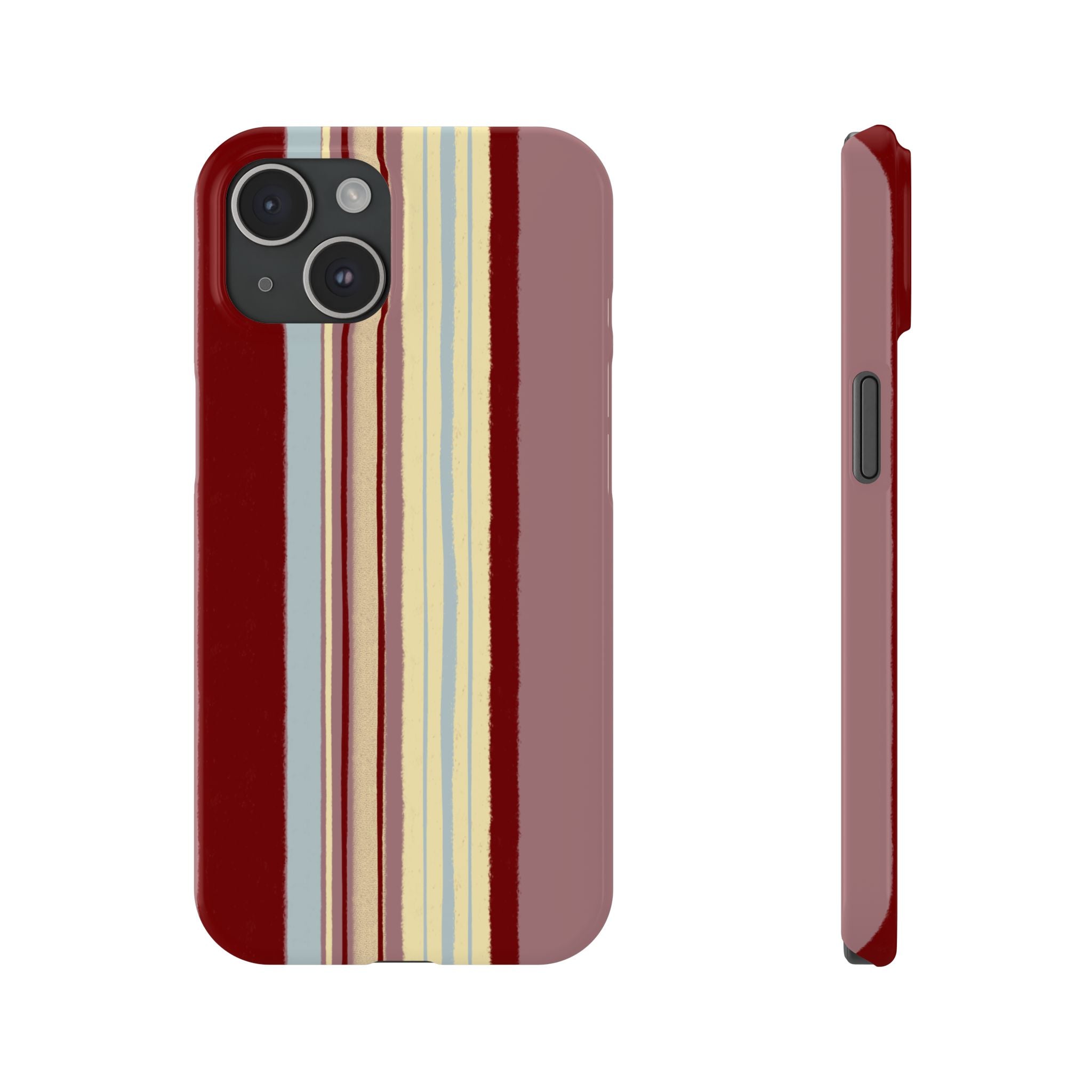 Slim Phone Case — Retro Vertical Stripe Design (Red, Blush, Cream)