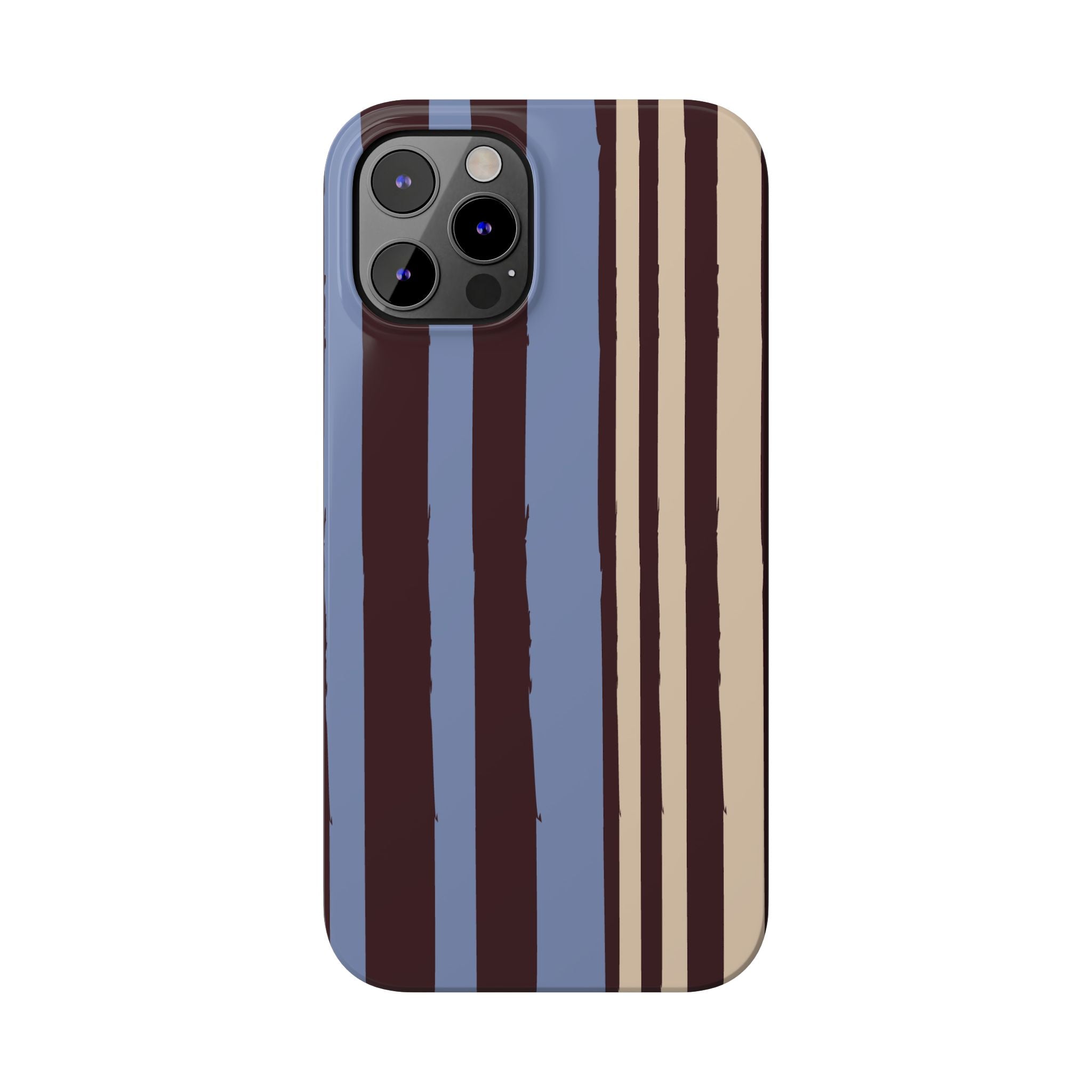 Retro Striped Slim Phone Case — Blue, Brown & Cream Vertical Stripes