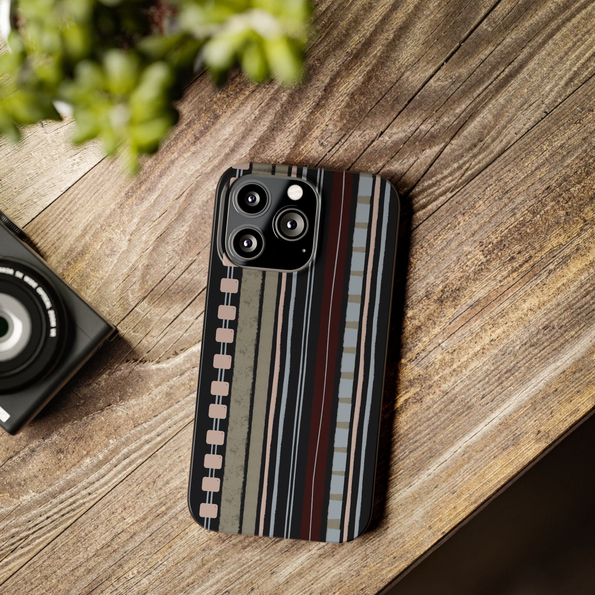 Slim Phone Case — Vintage Striped Pattern, Neutral Earthtone Protective Cover