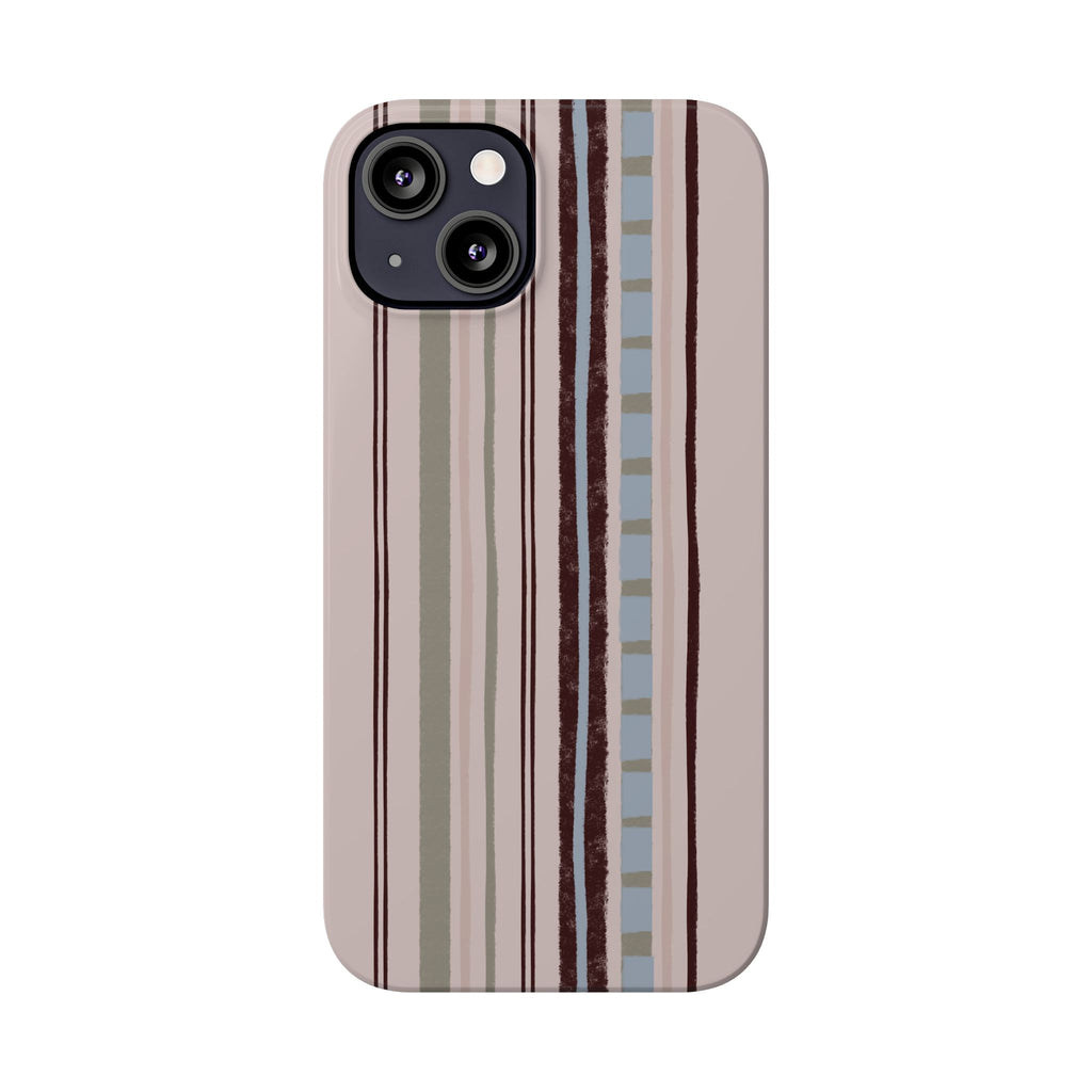 Slim Phone Case — Vintage Striped Pattern, Neutral Earthtone Protective Cover