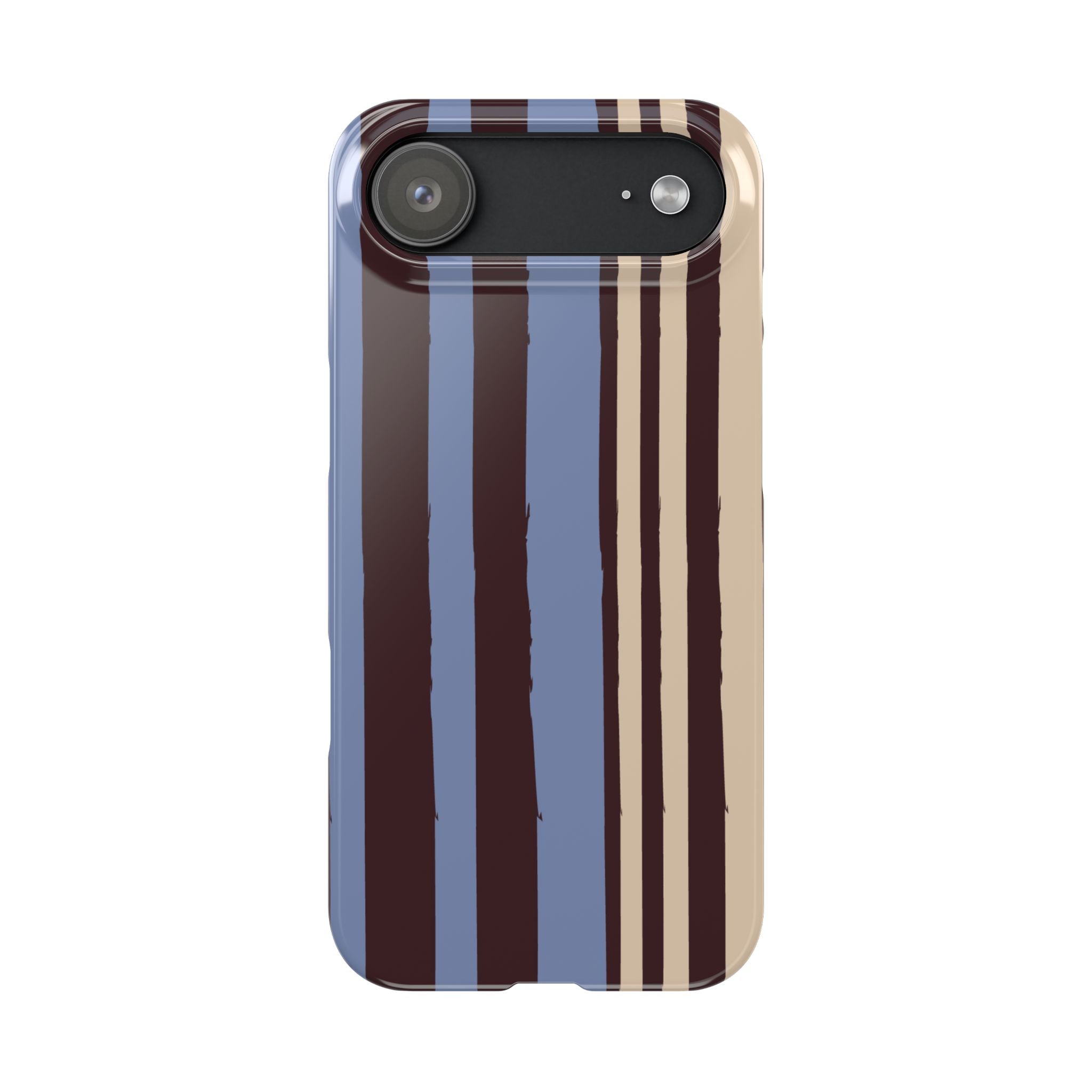 Retro Striped Slim Phone Case — Blue, Brown & Cream Vertical Stripes