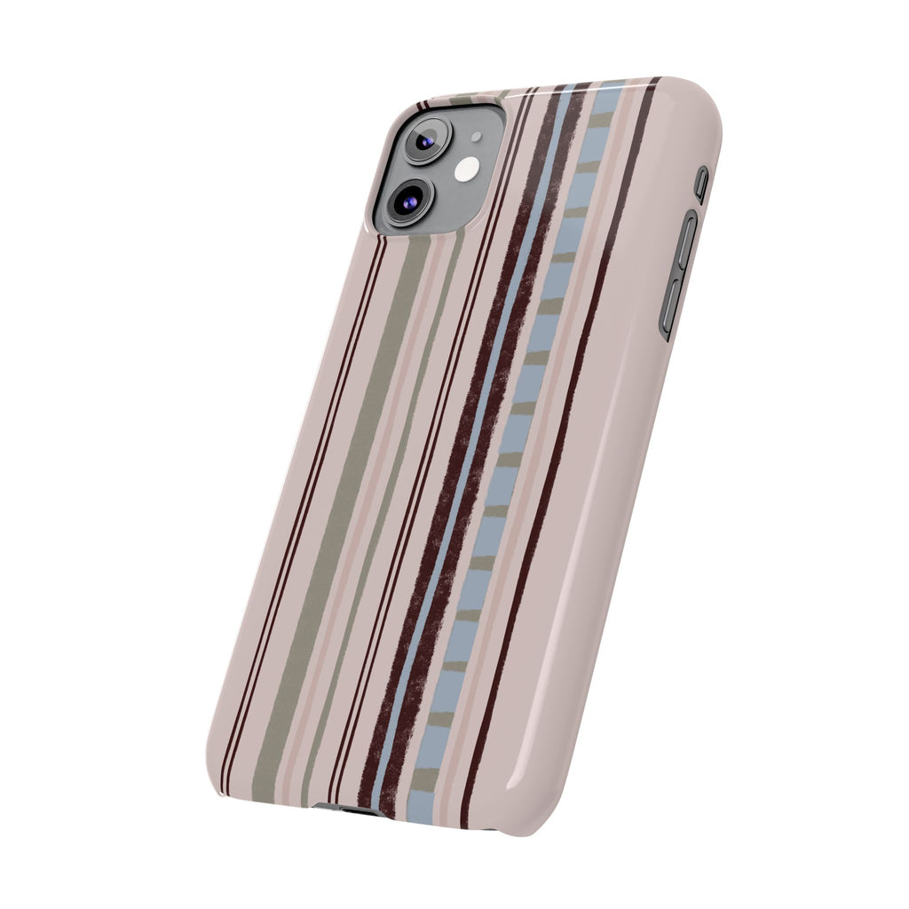 Slim Phone Case — Vintage Striped Pattern, Neutral Earthtone Protective Cover